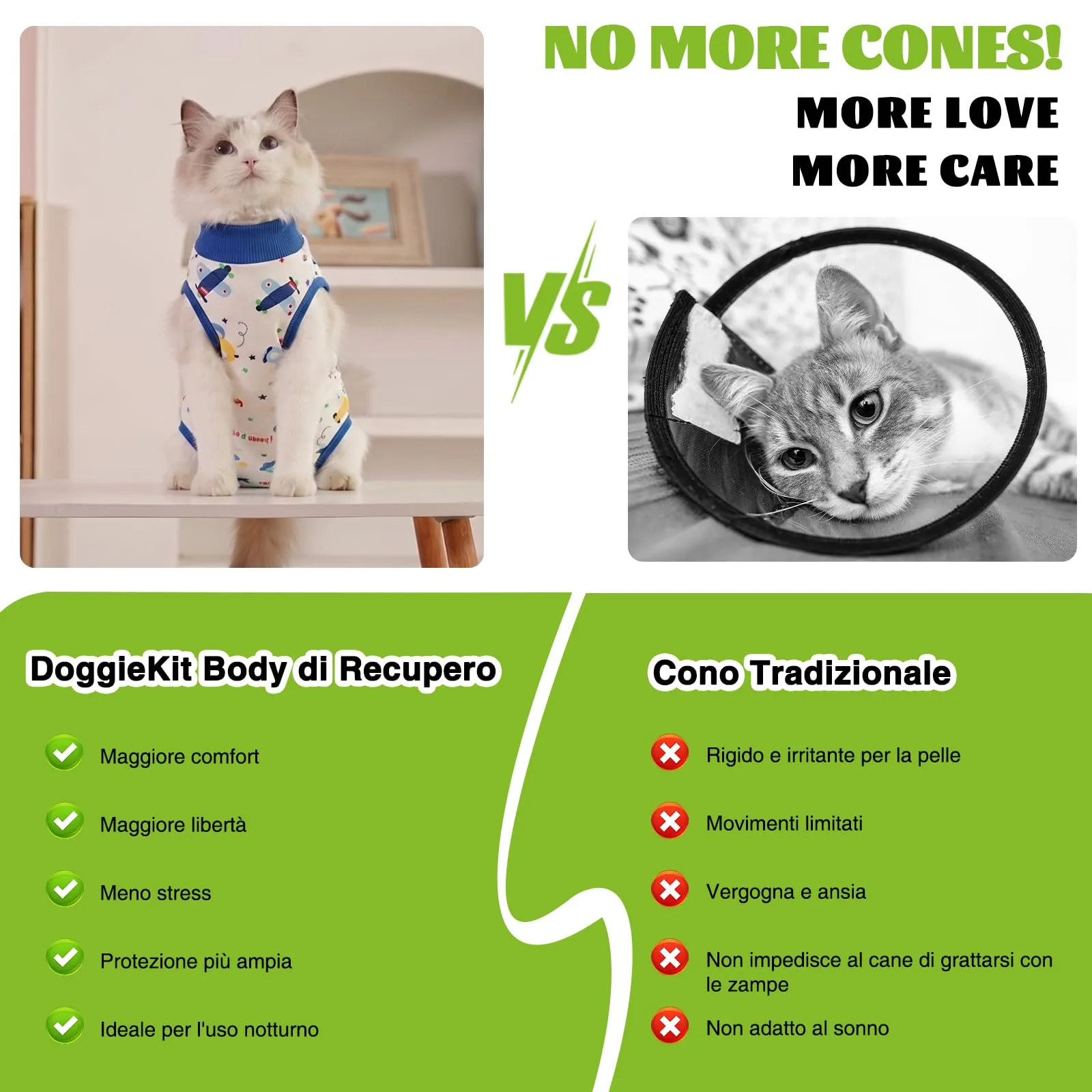 DoggieKit Tuta da Recupero Post-Operatoria per Gatti, Alternativa al Collare Elisabettiano per Sterilizzazione e Ferite Addominali, Taglia M - immagine 3