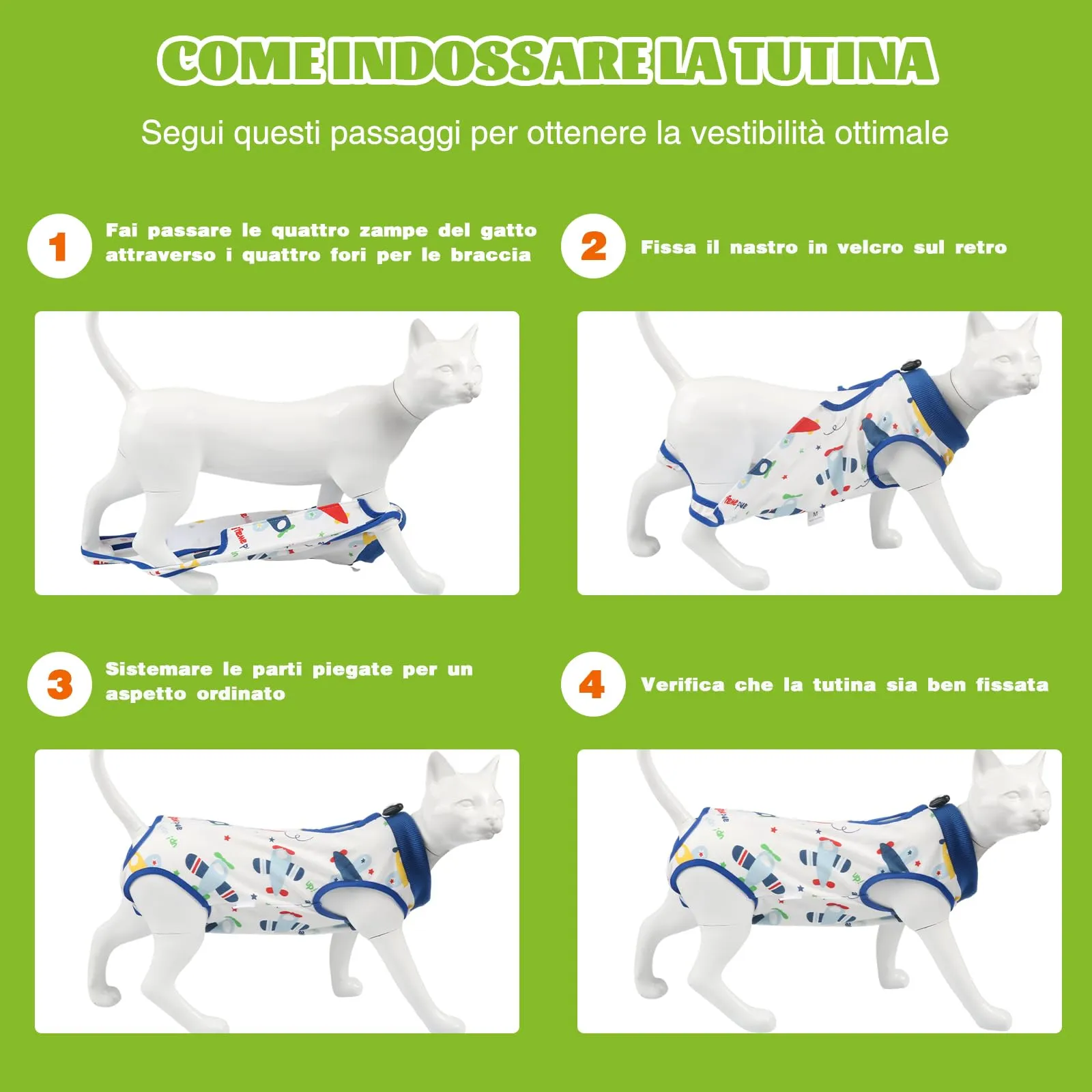 DoggieKit Tuta da Recupero Post-Operatoria per Gatti, Alternativa al Collare Elisabettiano per Sterilizzazione e Ferite Addominali, Taglia M - immagine 5