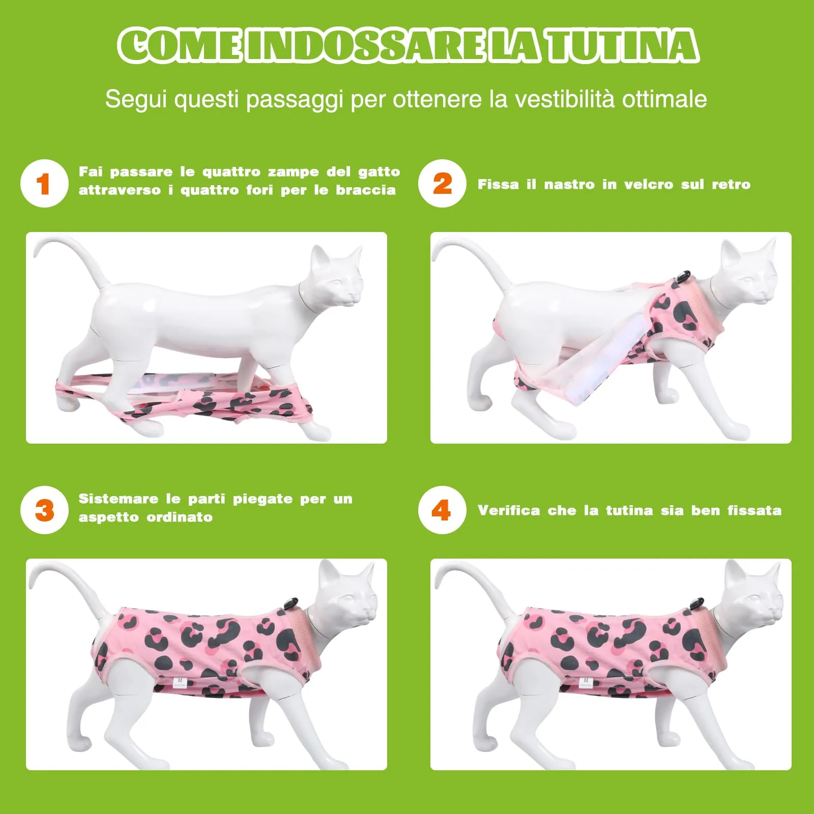 DoggieKit Tuta da Recupero Post Operatorio per Gatti, Alternativa al Collare Elisabettiano per Sterilizzazione e Ferite Addominali, Taglia S, Leopardo - immagine 5