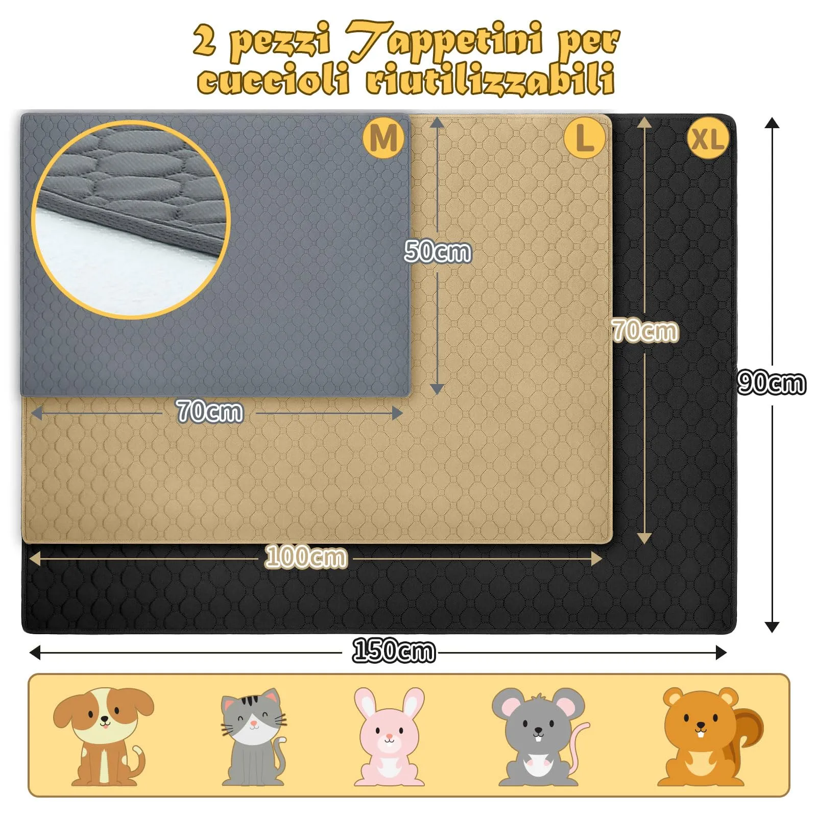 E-THOL Set di 2 tappetini da allenamento per cani e gatti, lavabili e riutilizzabili, marrone, 70 x 100 cm - immagine 2