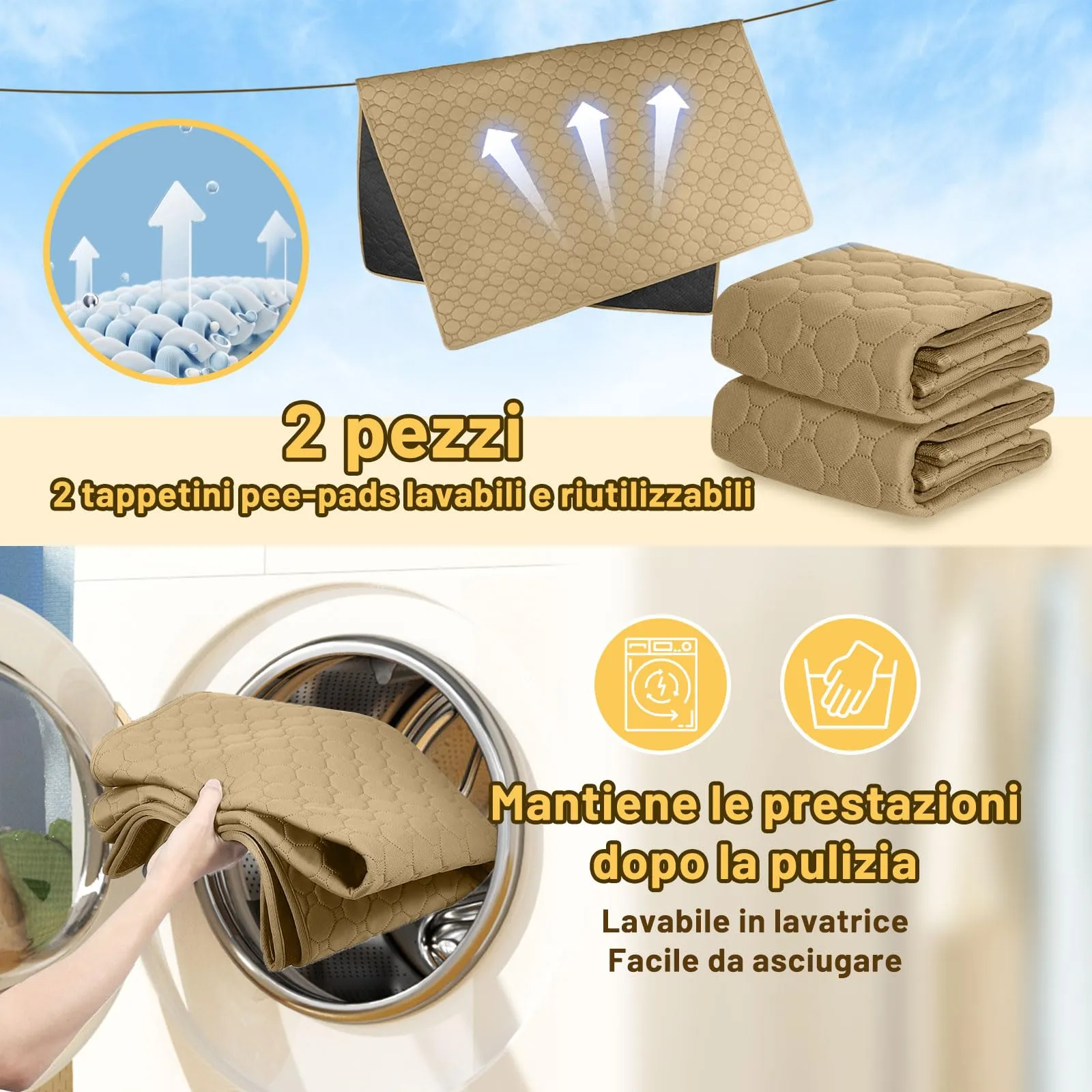 E-THOL Set di 2 tappetini da allenamento per cani e gatti, lavabili e riutilizzabili, marrone, 70 x 100 cm - immagine 6
