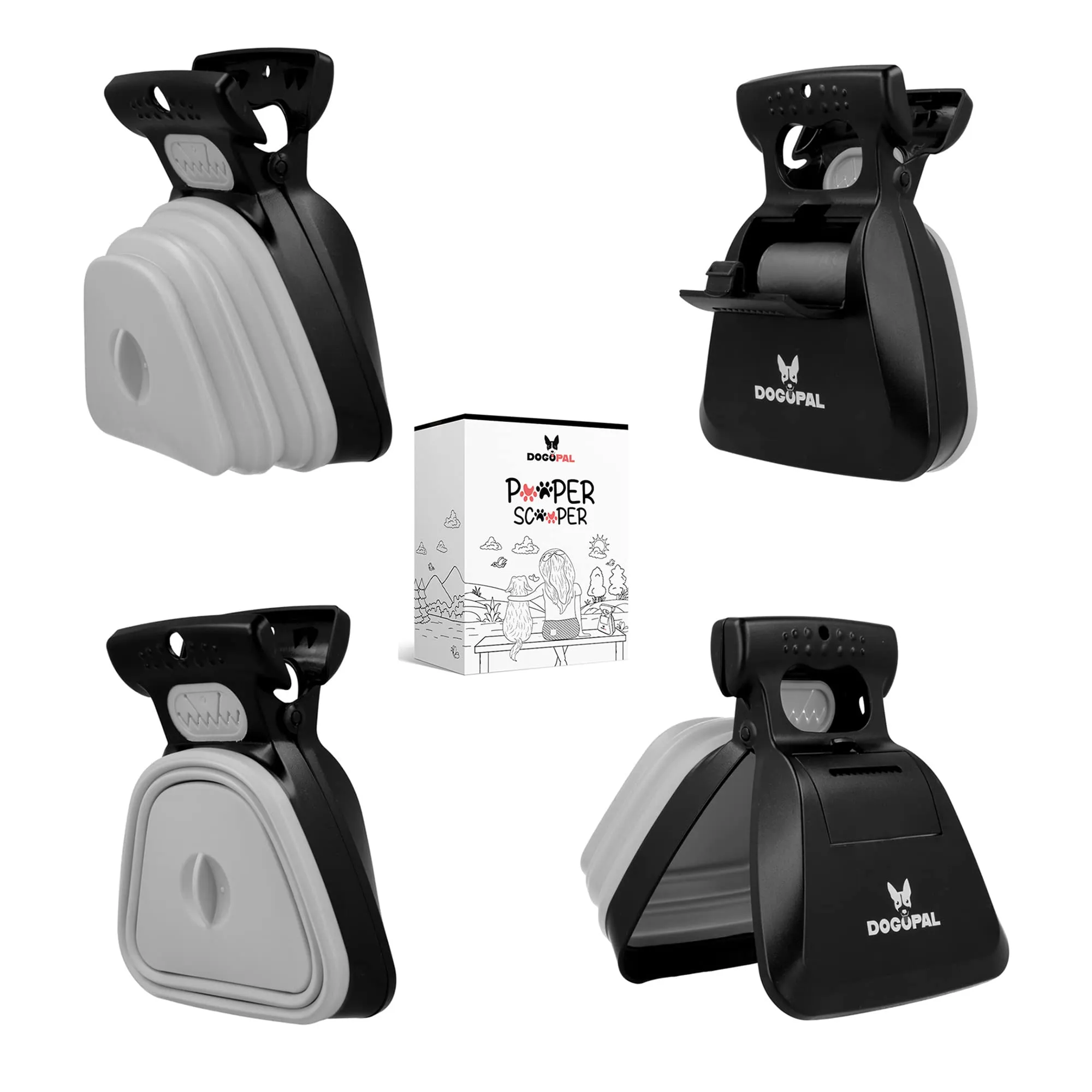 DOGOPAL Raccogli Cacca per Cane e Gatto, Paletta Portatile con Scomparto Espandibile e Mollettone Integrato, Grigio, Large - immagine 3