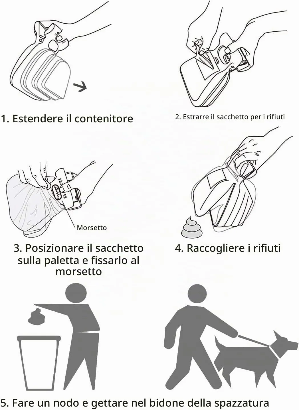 DOGOPAL Raccogli Cacca per Cane e Gatto, Paletta Portatile con Scomparto Espandibile e Mollettone Integrato, Grigio, Large - immagine 5