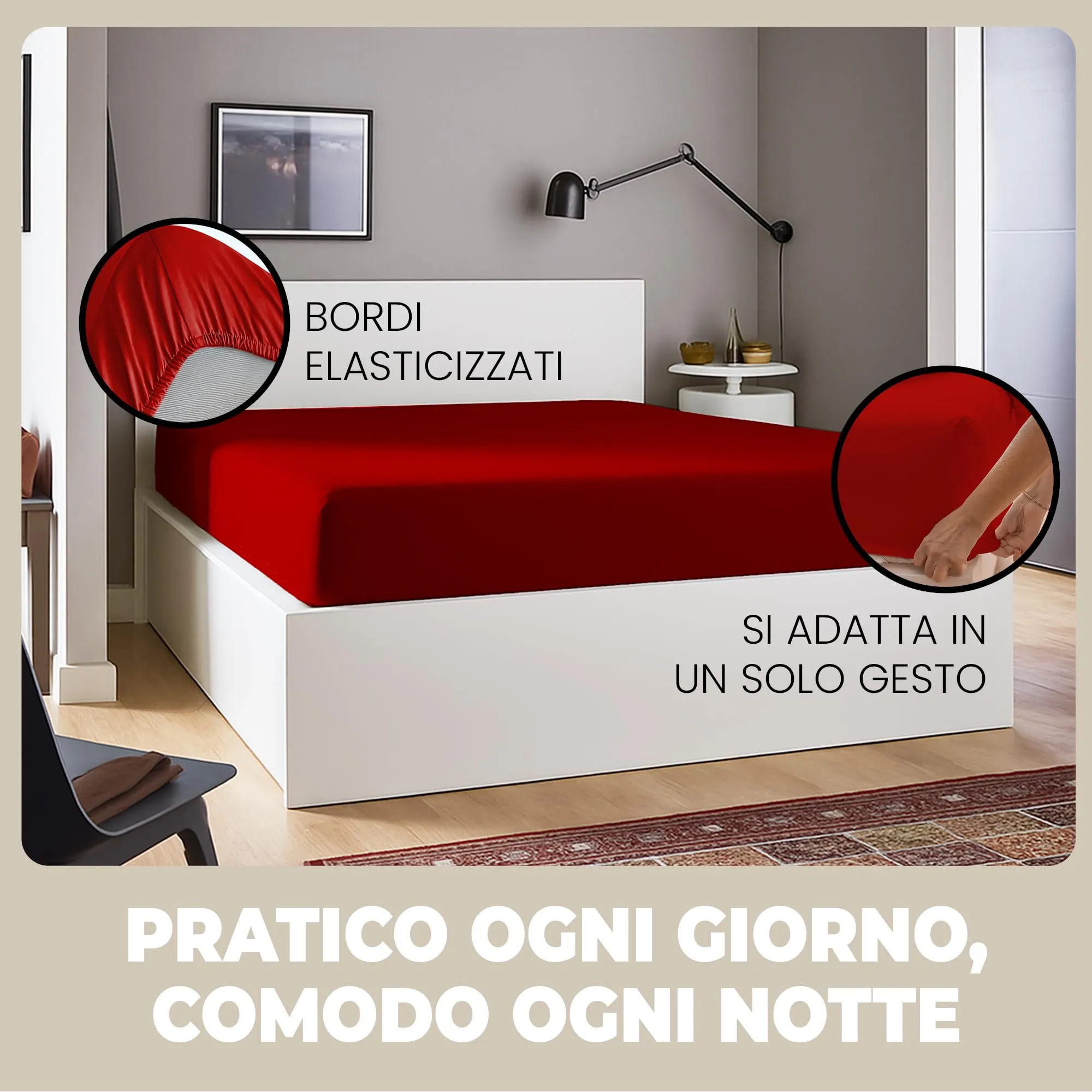 Flowen Lenzuolo con Angoli Una Piazza e Mezza 140x190 cm Rosso 100% Cotone per Materasso fino a 30cm - immagine 5