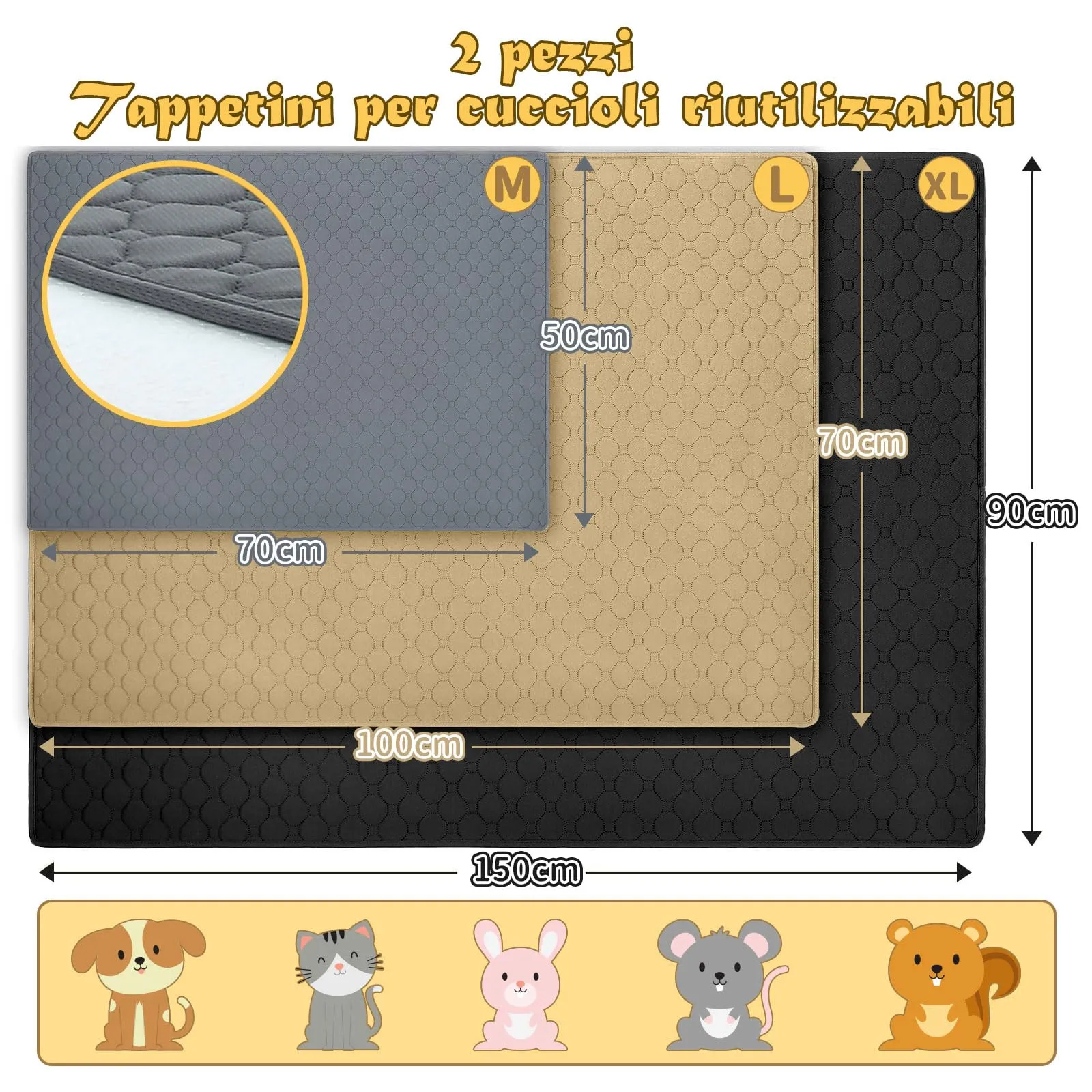 E-THOL Set di 2 tappetini da allenamento per cani e gatti, lavabili e riutilizzabili, grigio, 70 x 100 cm - immagine 2