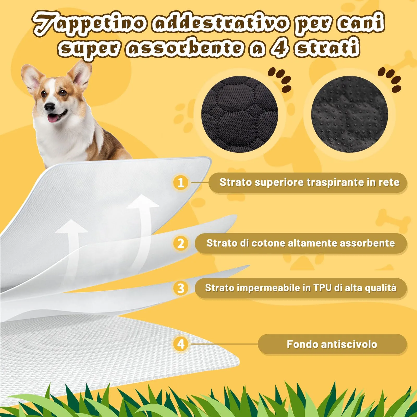 E-THOL Tappetino da addestramento per cani e gatti, set di 2 pezzi, lavabile e riutilizzabile, nero, 150 x 90 cm - immagine 3