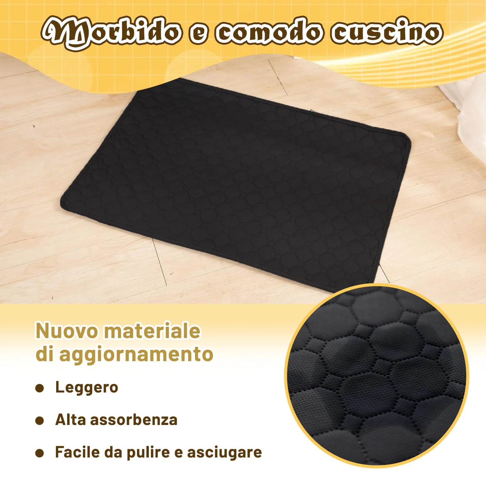 E-THOL Tappetino da addestramento per cani e gatti, set di 2 pezzi, lavabile e riutilizzabile, nero, 150 x 90 cm - immagine 4