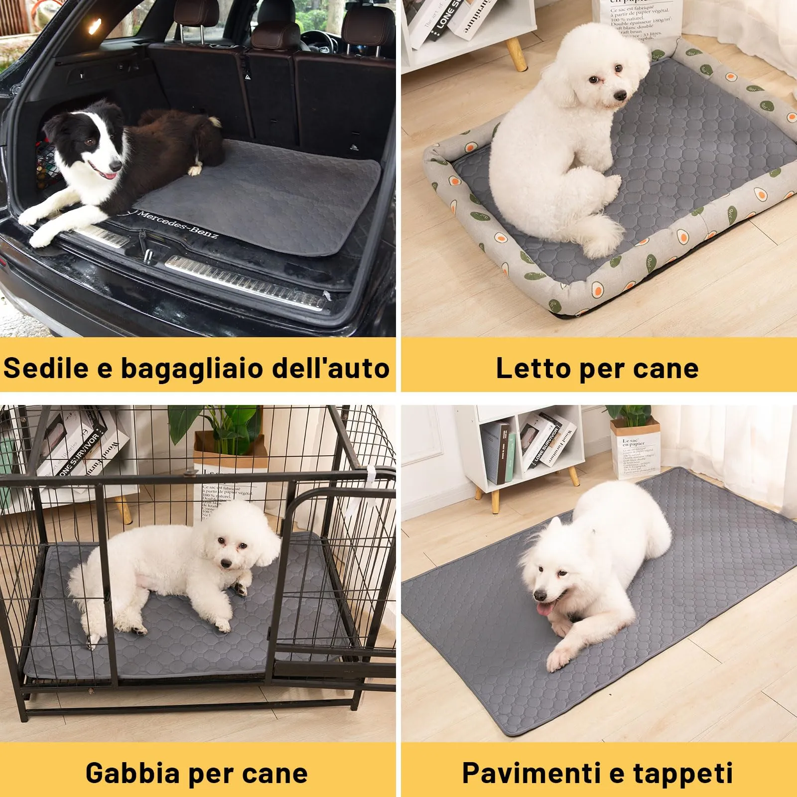 E-THOL Tappetino da addestramento per cani e gatti, set di 2 pezzi, lavabile e riutilizzabile, nero, 150 x 90 cm - immagine 7