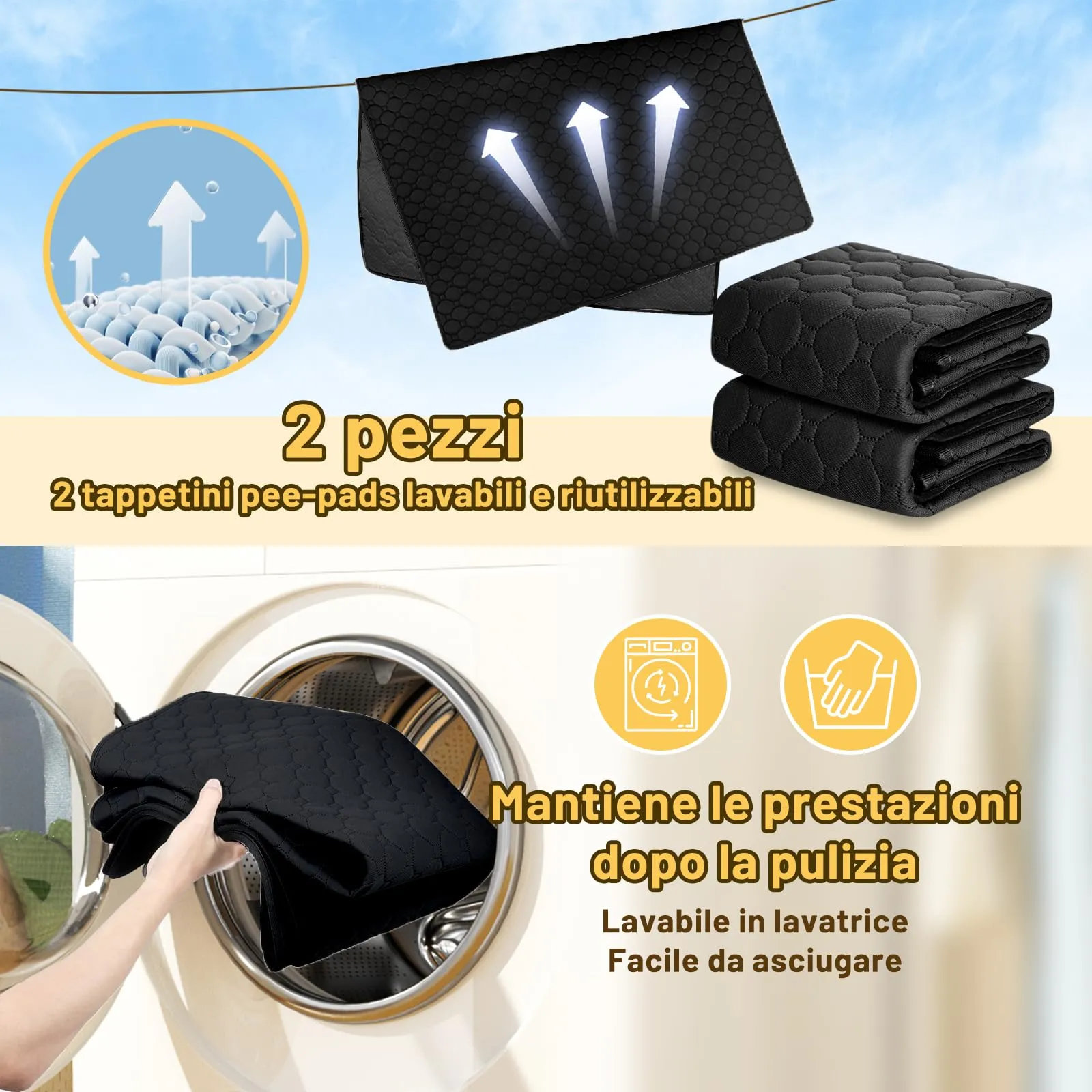 E-THOL Set di 2 tappetini da allenamento per cani e gatti, lavabili e riutilizzabili, nero, 50 x 70 cm - immagine 6