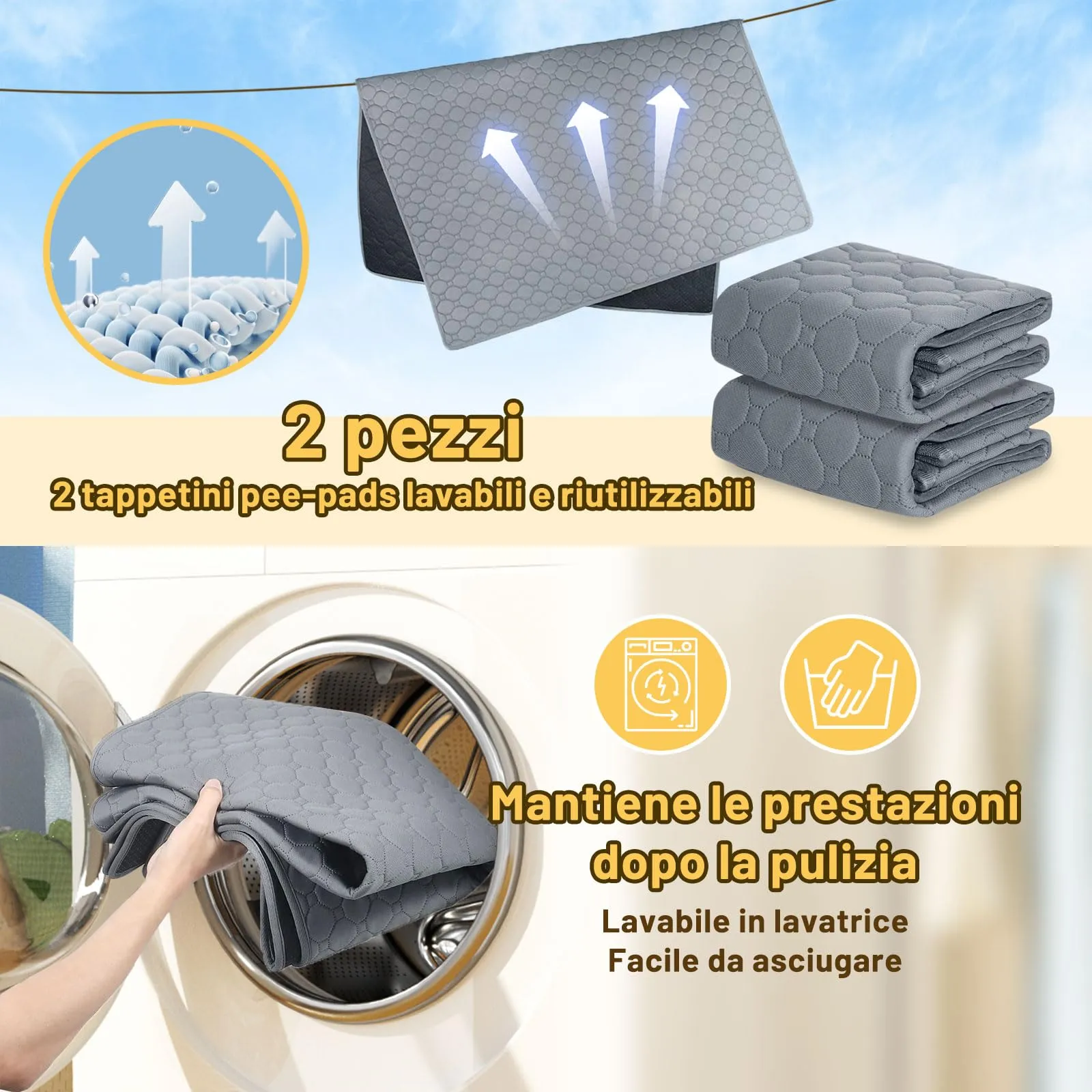 E-THOL Set di 2 tappetini da allenamento per cani e gatti, lavabili e riutilizzabili, grigio, 150 x 90 cm - immagine 6