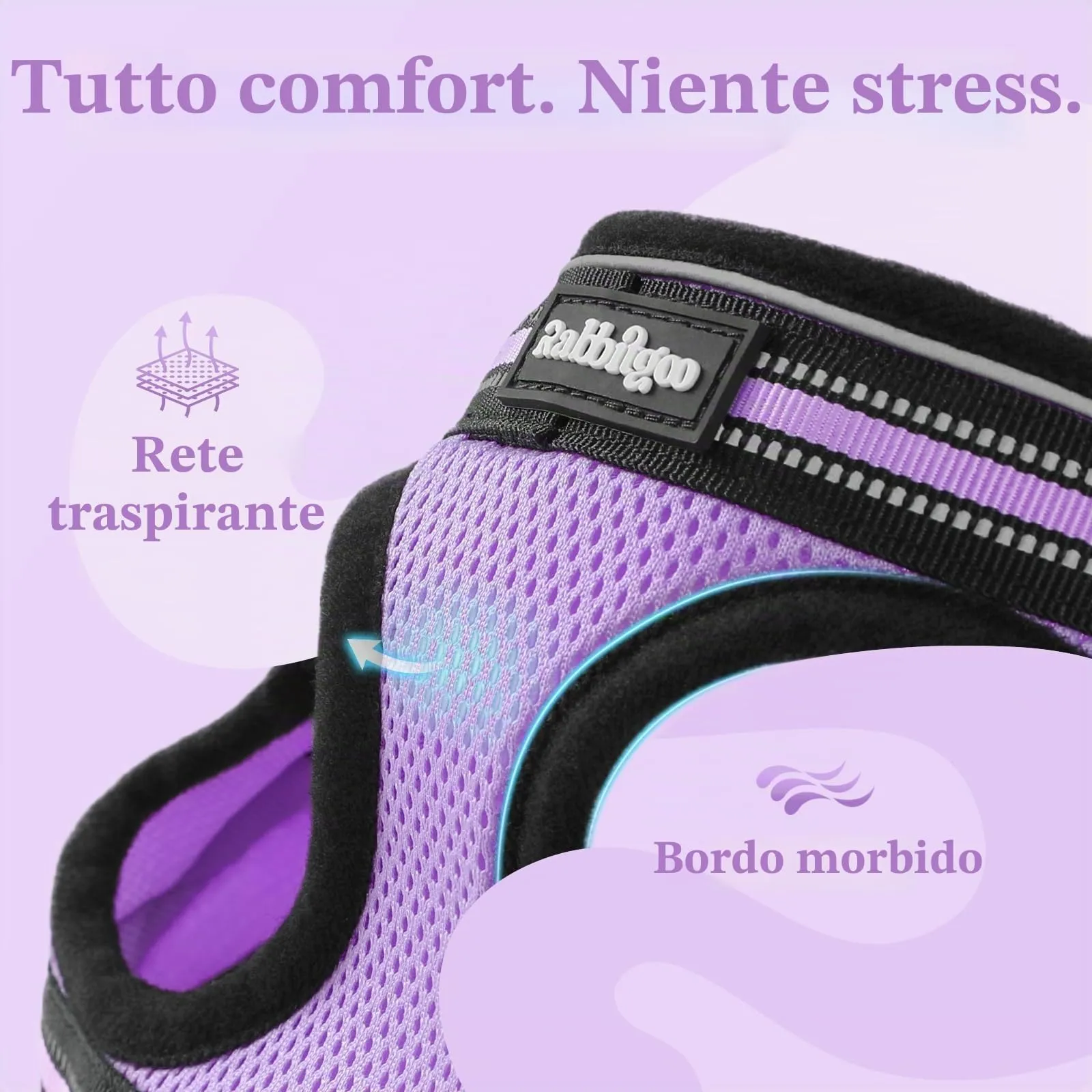 rabbitgoo Pettorina e Guinzaglio Antifuga per Gatto, Imbracatura Riflettente e Regolabile, Taglia M, Viola Chiaro - immagine 7