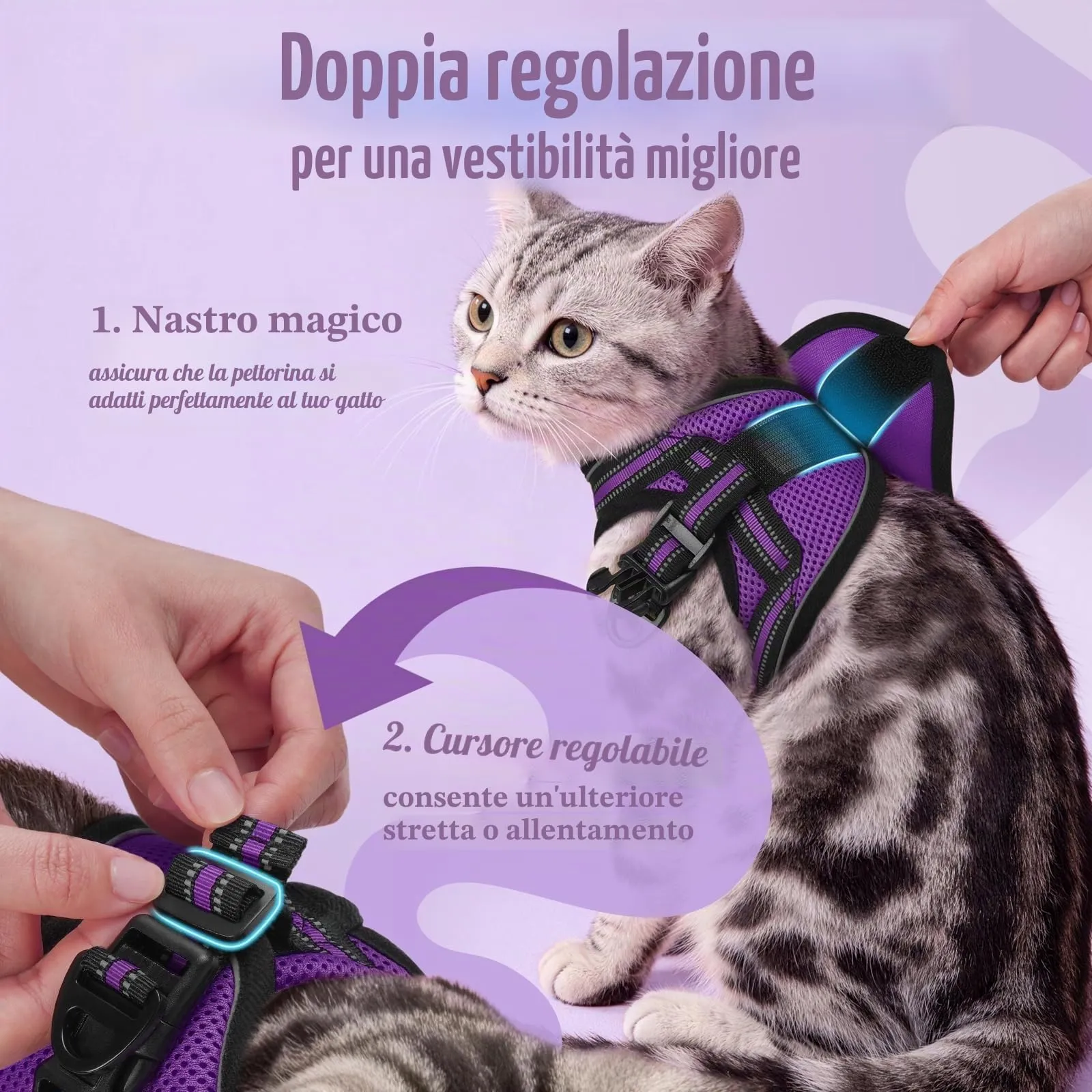 rabbitgoo Pettorina Antifuga e Guinzaglio per Gatti, Riflettente e Regolabile, Taglia M, Viola - immagine 3