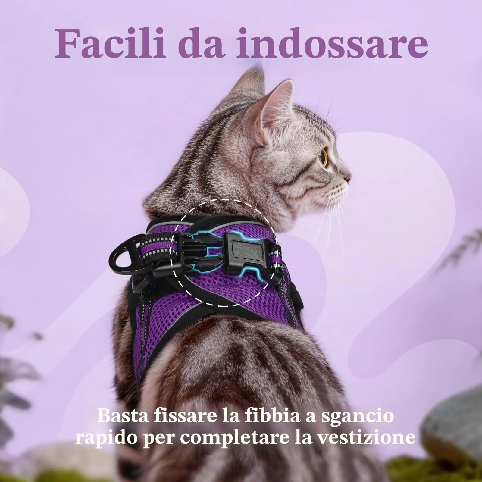 rabbitgoo Pettorina Antifuga e Guinzaglio per Gatti, Riflettente e Regolabile, Taglia M, Viola - immagine 5