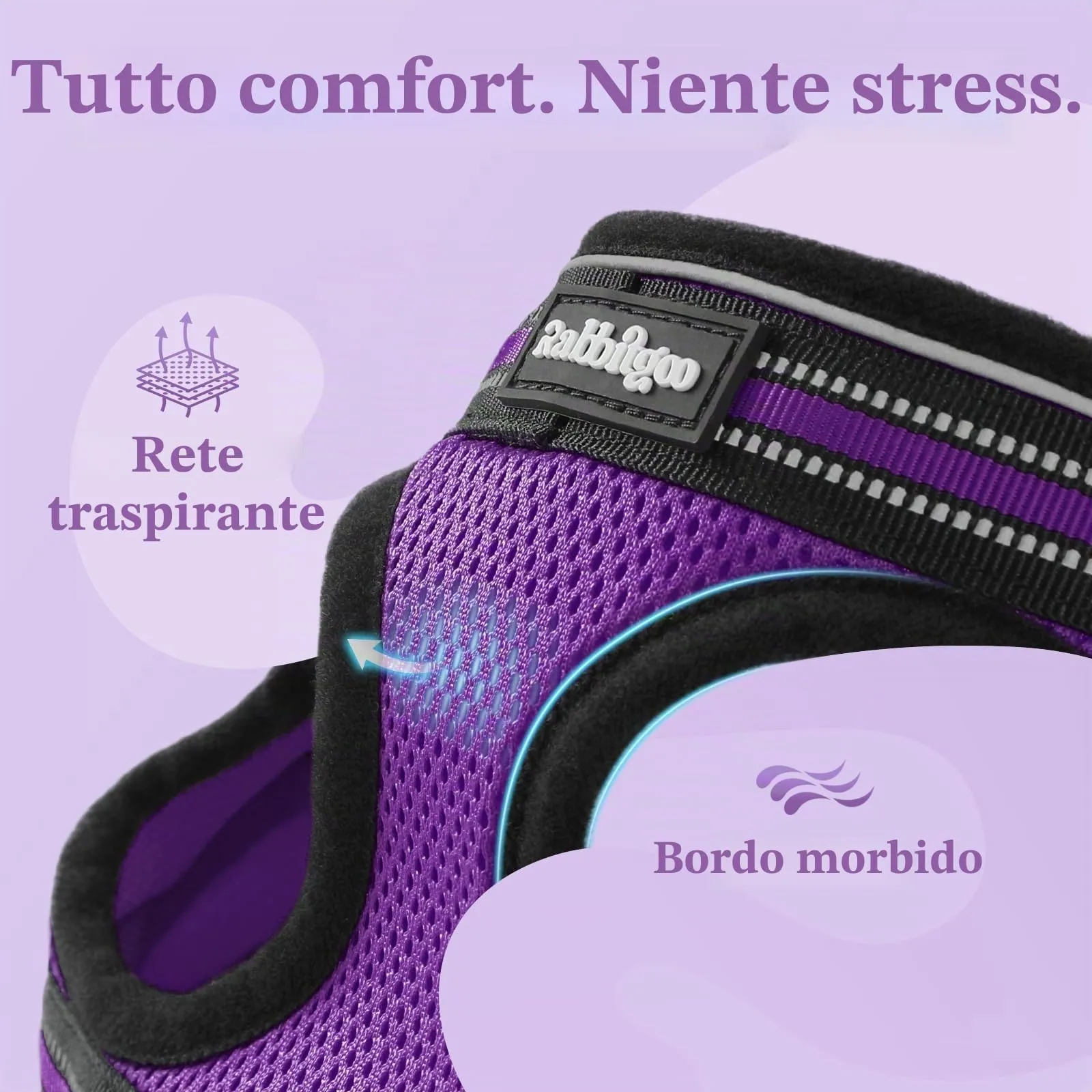 rabbitgoo Pettorina Antifuga e Guinzaglio per Gatti, Riflettente e Regolabile, Taglia M, Viola - immagine 8