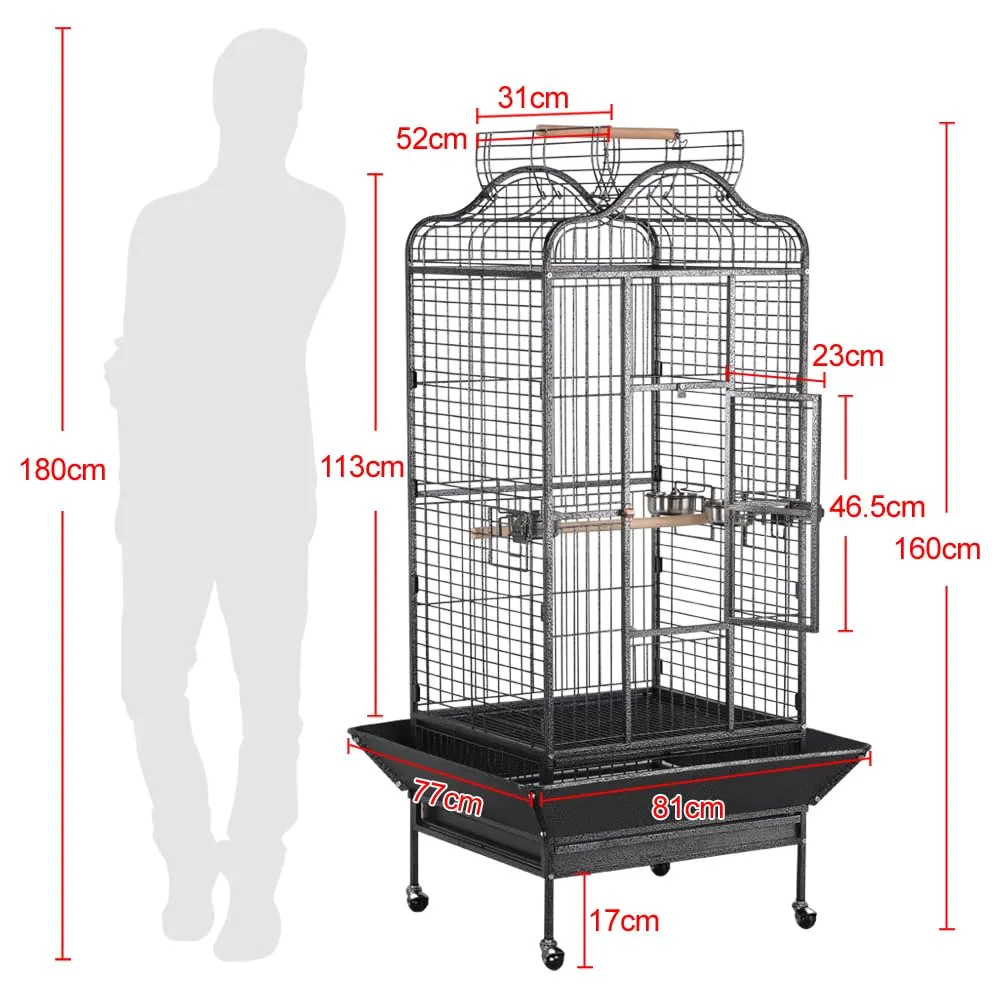 Yaheetech Gabbia Voliera in Metallo per Pappagalli, 81 x 77 x 160 cm, Nero - immagine 3