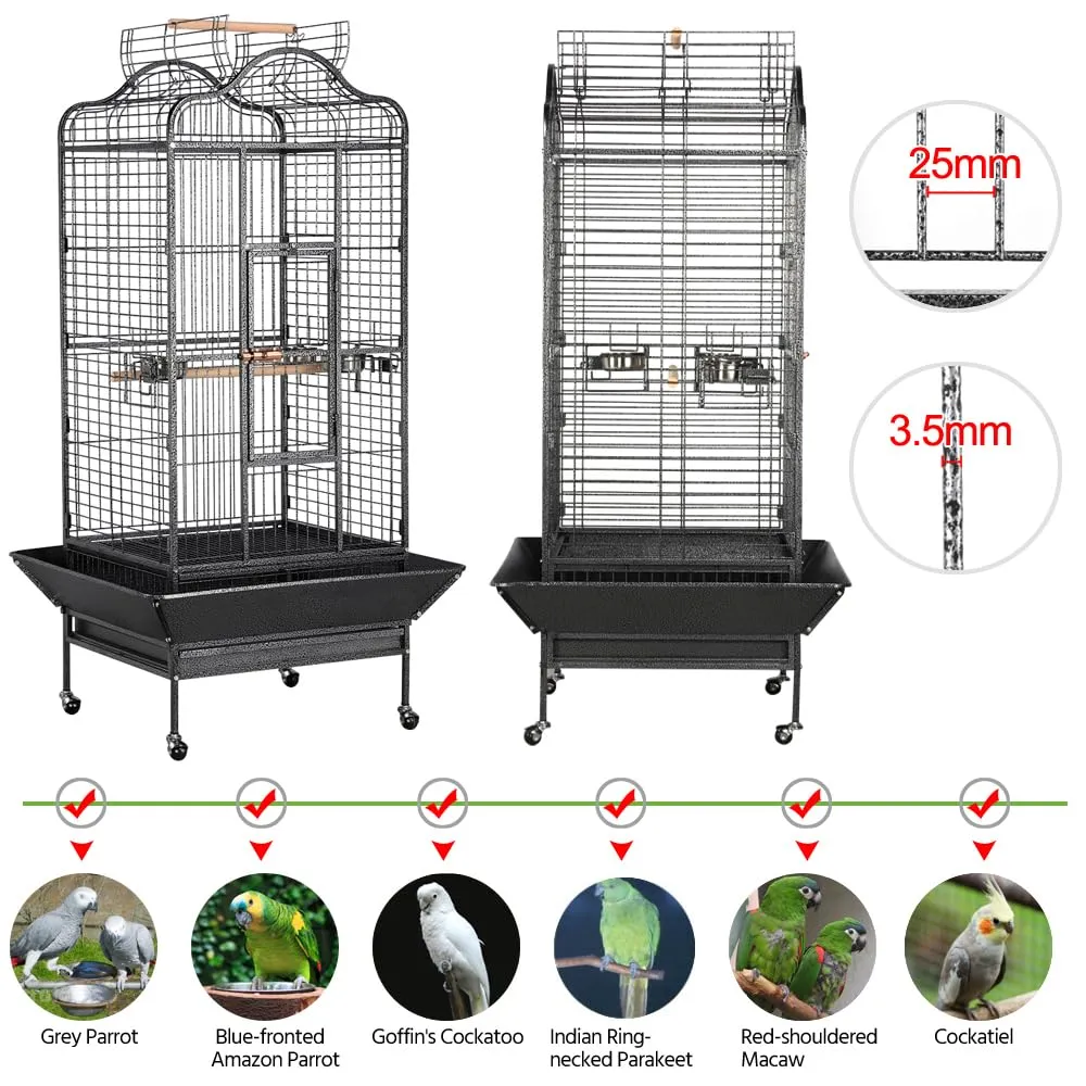 Yaheetech Gabbia Voliera in Metallo per Pappagalli, 81 x 77 x 160 cm, Nero - immagine 5