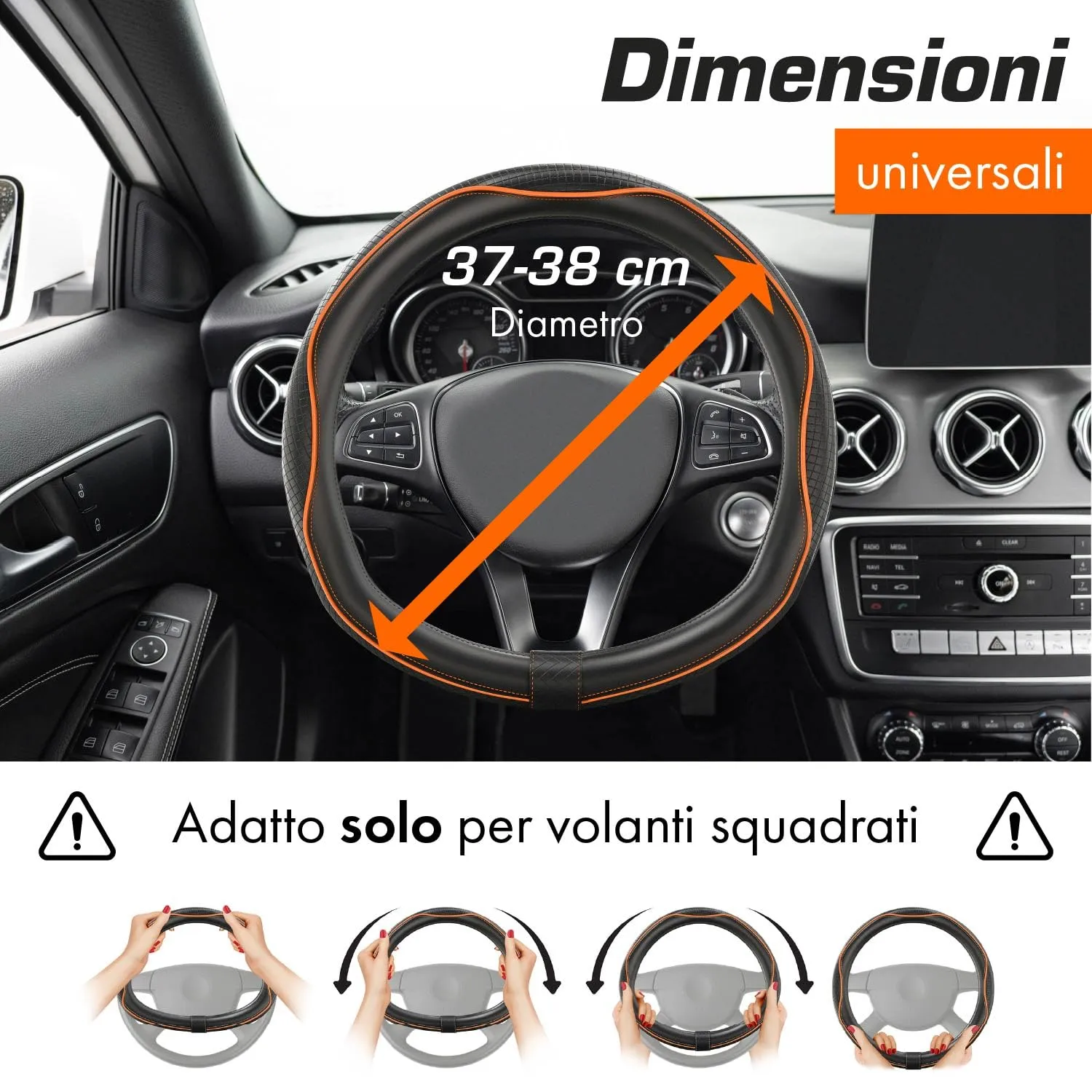 Upgrade4cars Coprivolante Tipo D Arancione Nero Finta Pelle 37-38 cm - immagine 3