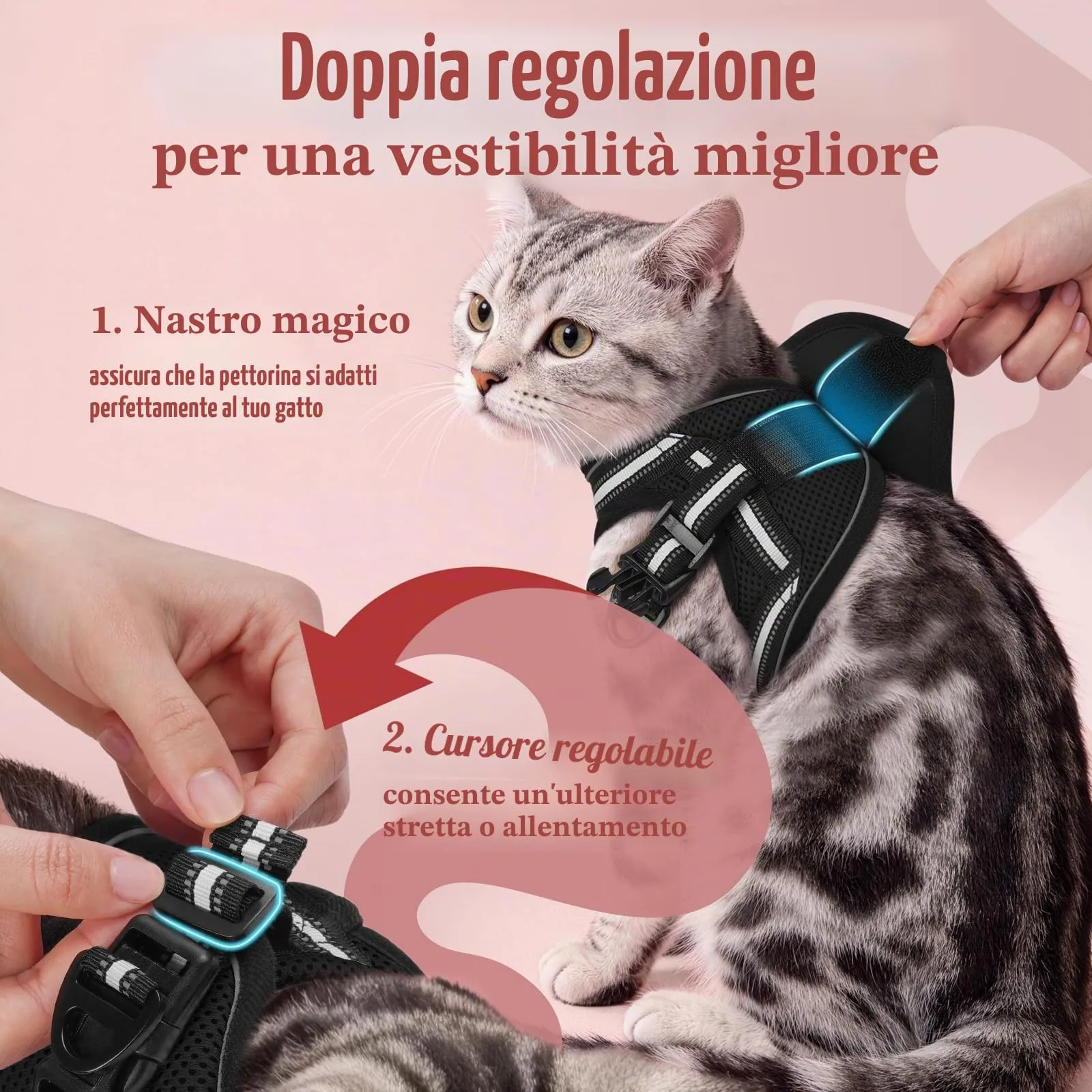 rabbitgoo Pettorina e Guinzaglio Antifuga per Gatti, Riflettente e Regolabile, M, Nero - immagine 3