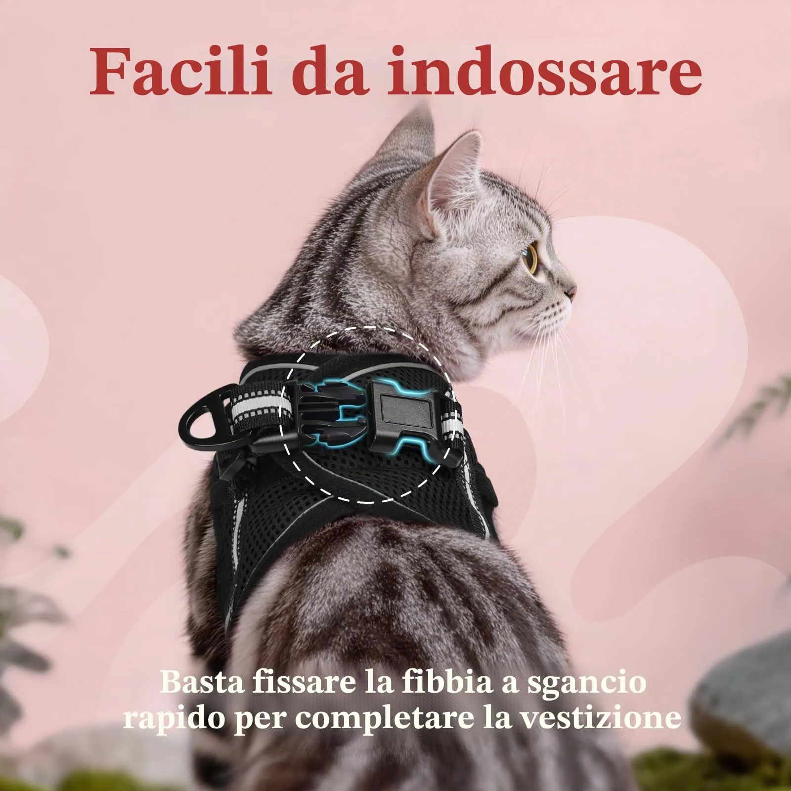rabbitgoo Pettorina e Guinzaglio Antifuga per Gatti, Riflettente e Regolabile, M, Nero - immagine 4