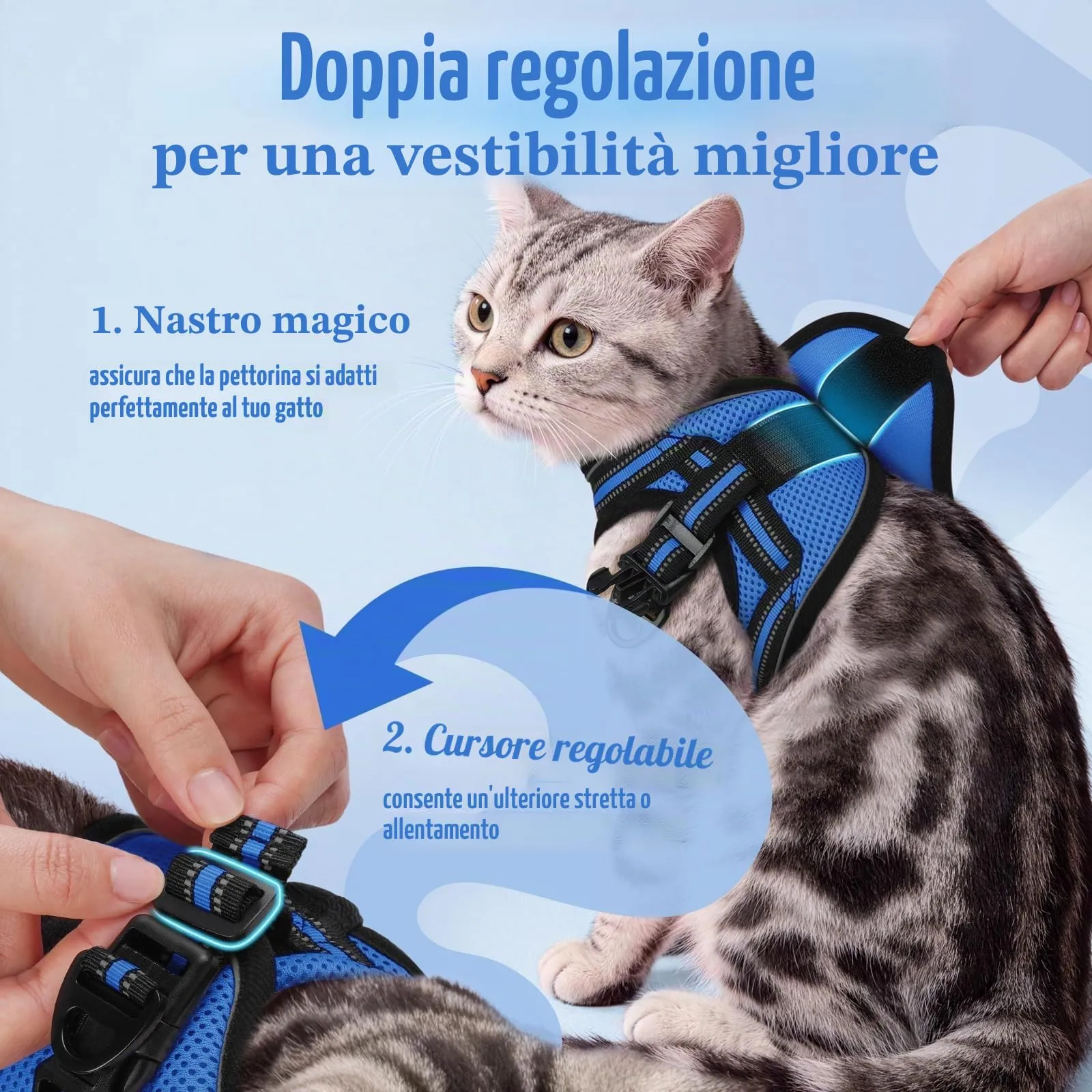 rabbitgoo Pettorina Antifuga e Guinzaglio per Gatti, Imbracatura Riflettente Regolabile, S, Blu - immagine 3
