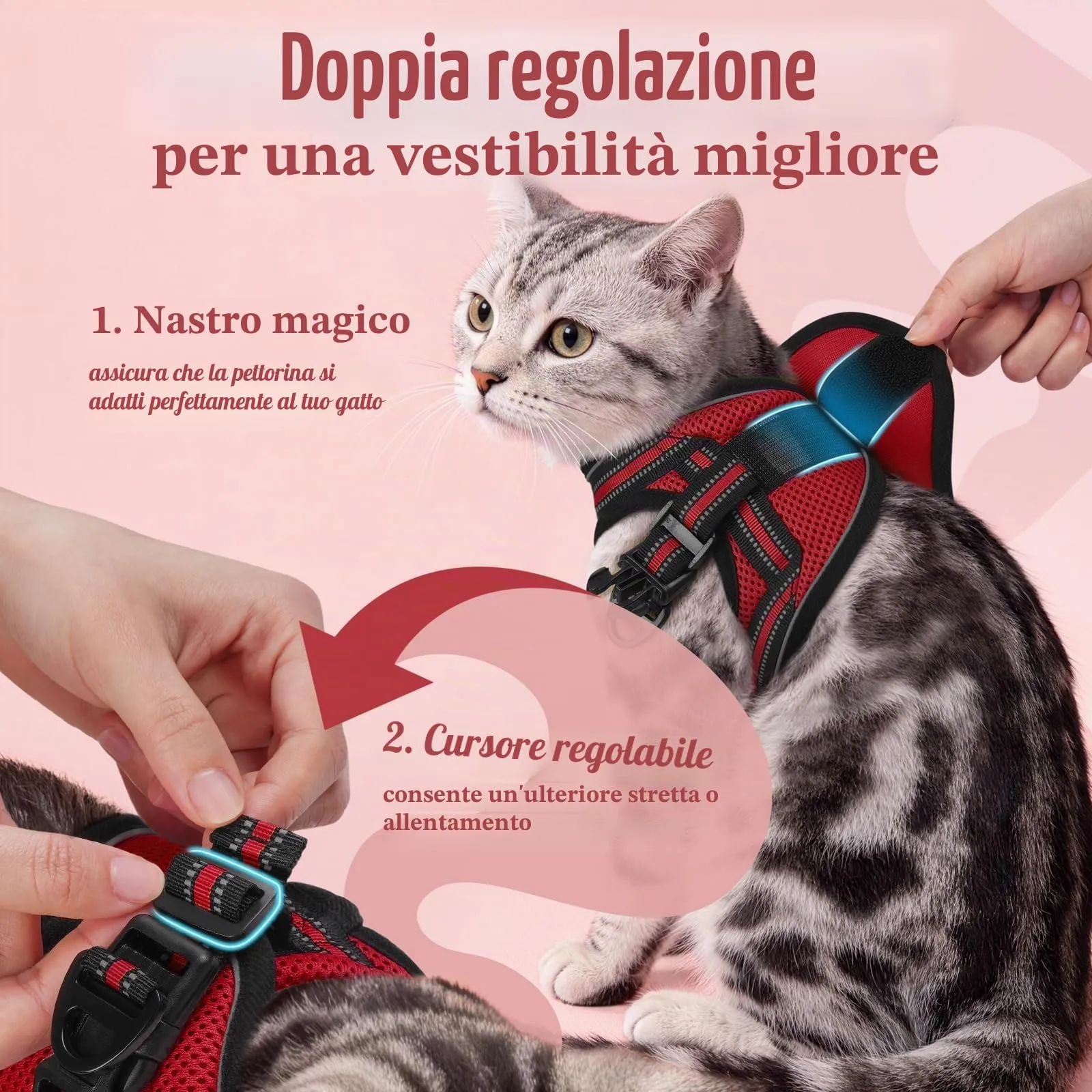 rabbitgoo Pettorina Antifuga e Guinzaglio per Gatti, Ultra-Leggero e Riflettente, S, Rosso - immagine 3