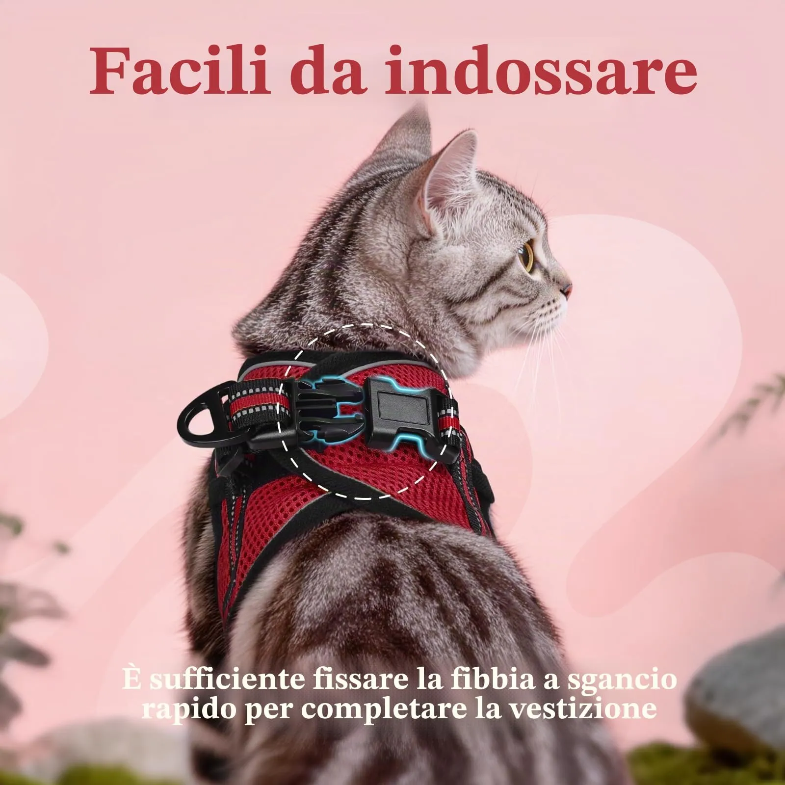 rabbitgoo Pettorina Antifuga e Guinzaglio per Gatti, Ultra-Leggero e Riflettente, S, Rosso - immagine 4
