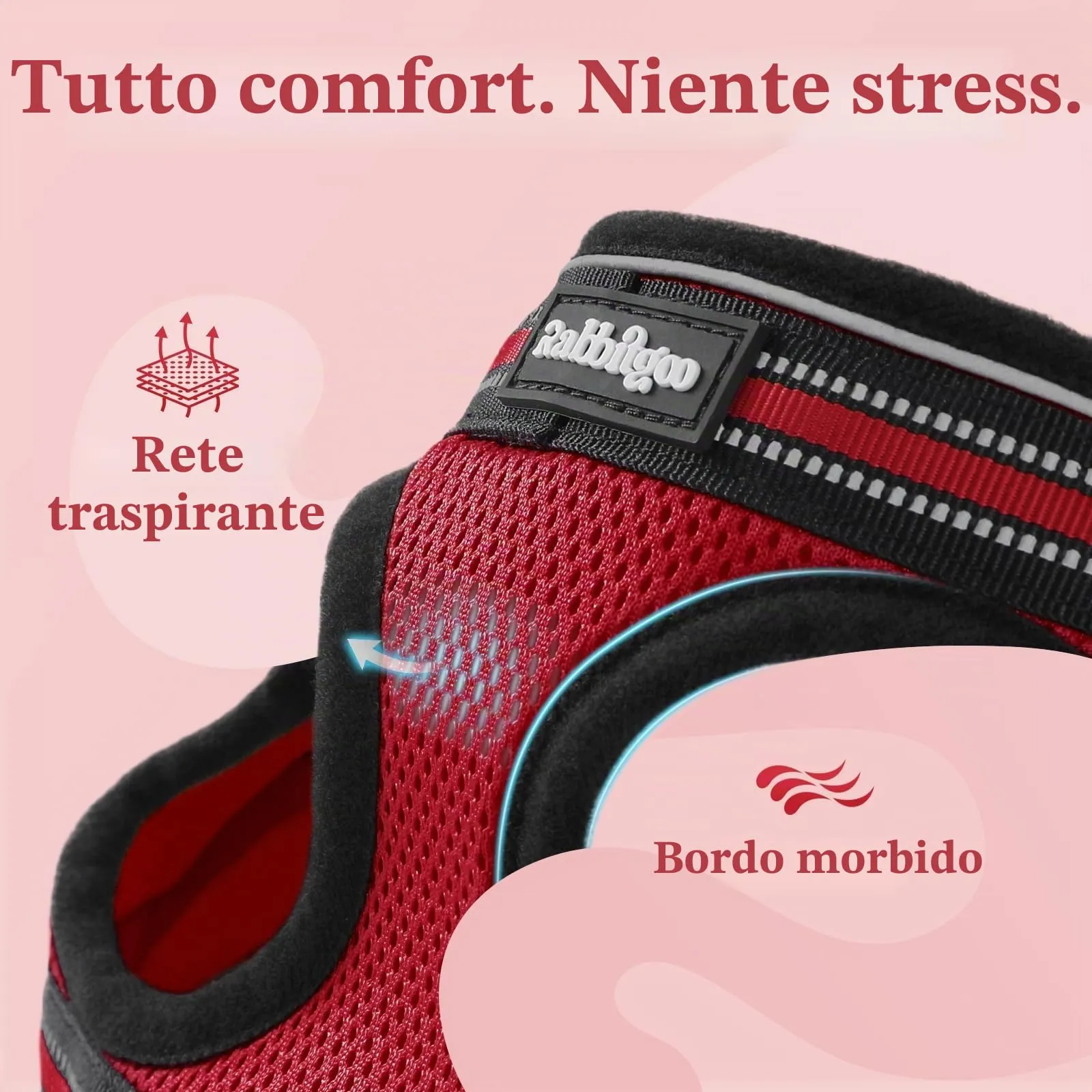rabbitgoo Pettorina Antifuga e Guinzaglio per Gatti, Ultra-Leggero e Riflettente, S, Rosso - immagine 7