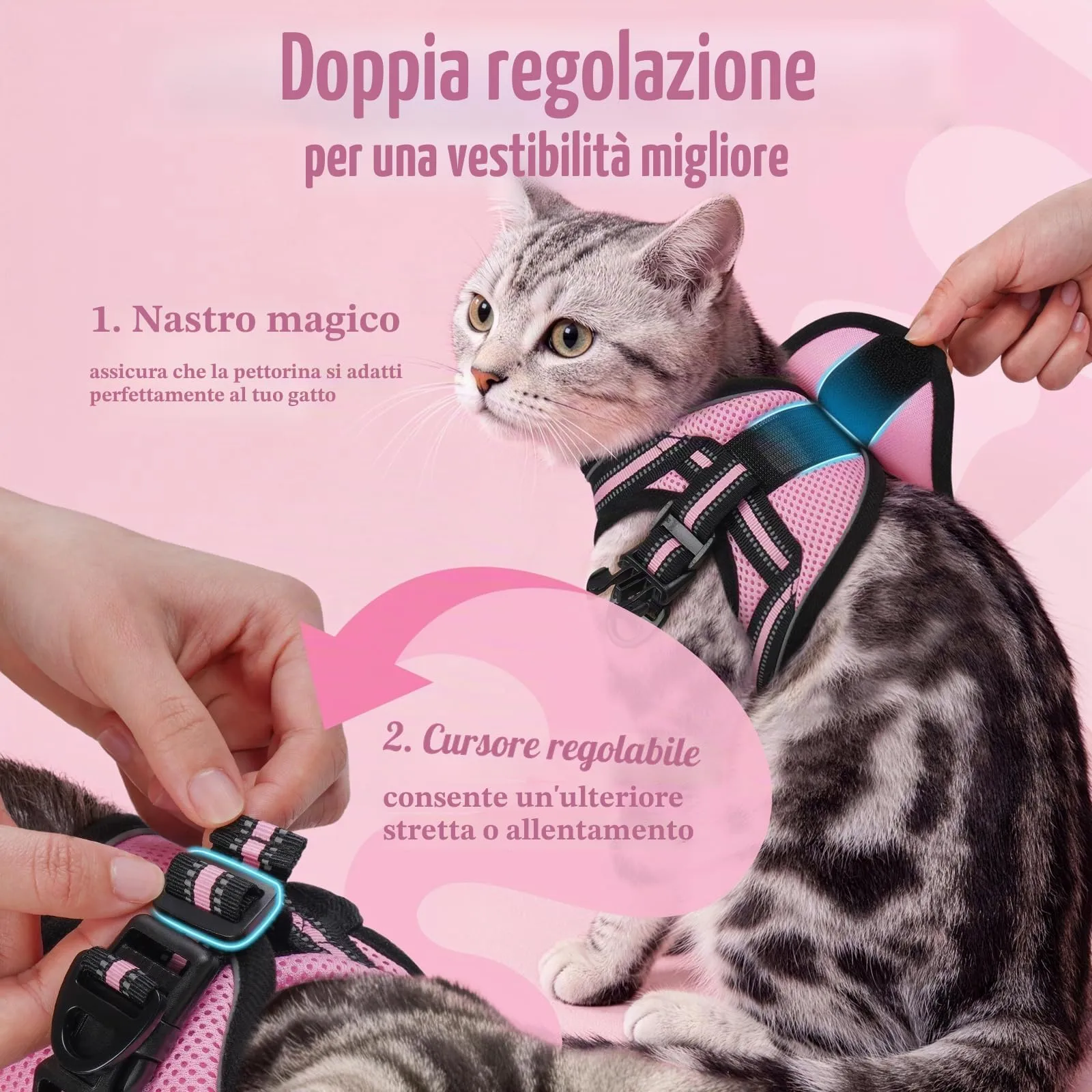 rabbitgoo Pettorina e Guinzaglio Antifuga per Gatti, Riflettente e Regolabile, S, Rosa - immagine 3