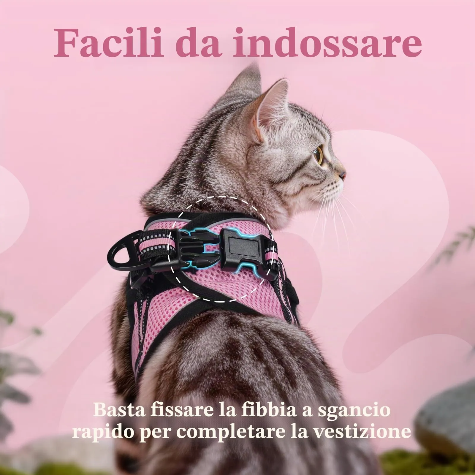 rabbitgoo Pettorina e Guinzaglio Antifuga per Gatti, Riflettente e Regolabile, S, Rosa - immagine 4