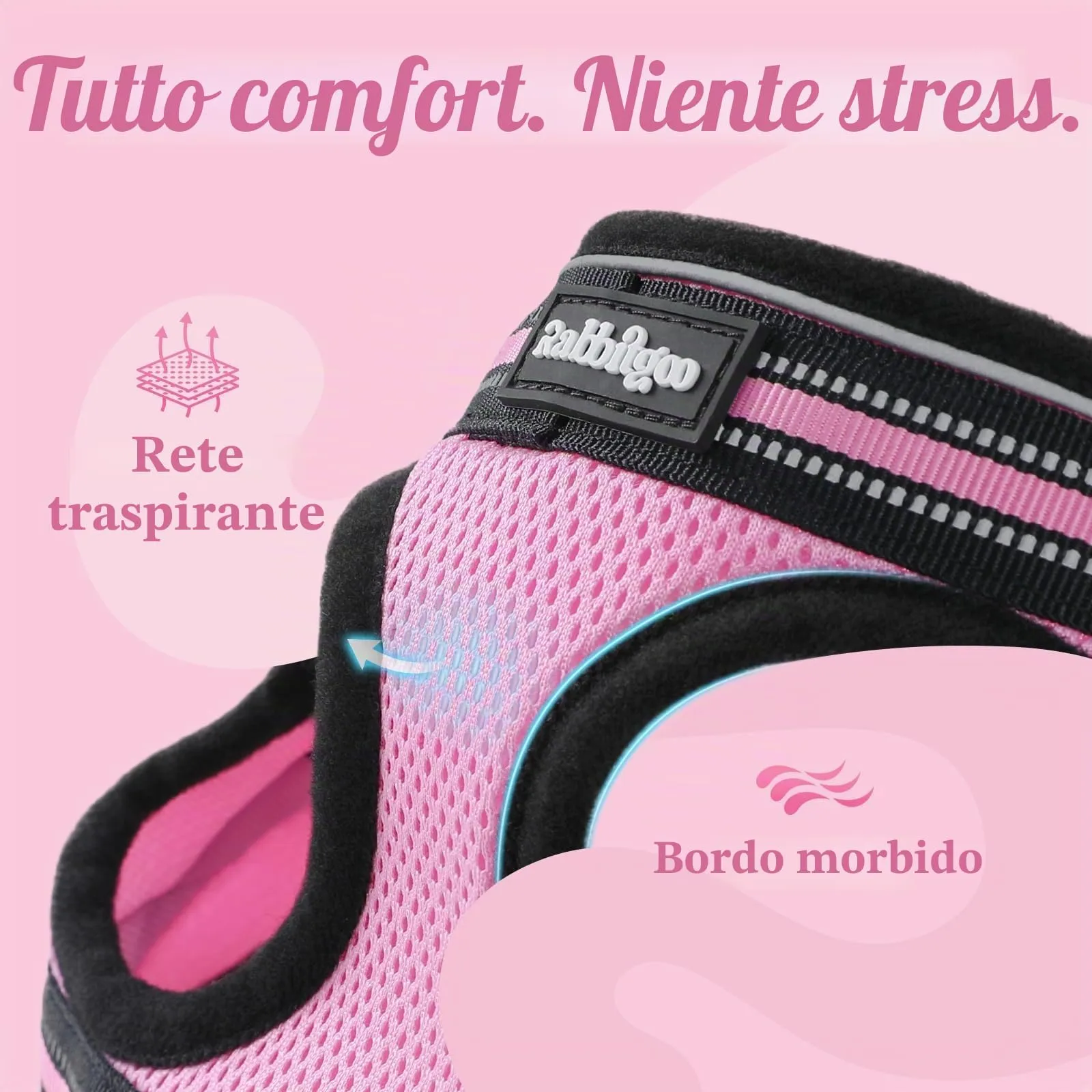 rabbitgoo Pettorina e Guinzaglio Antifuga per Gatti, Riflettente e Regolabile, S, Rosa - immagine 7