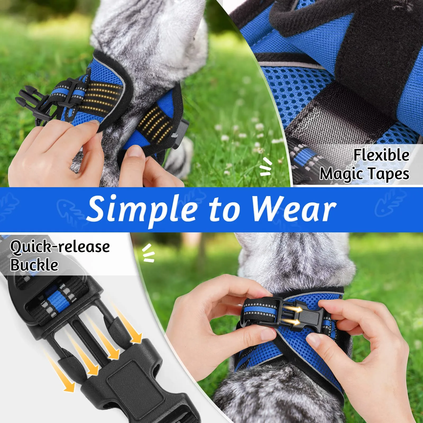 rabbitgoo Pettorina e Guinzaglio Antifuga per Gatti, Riflettente, Taglia M, Blu - immagine 3