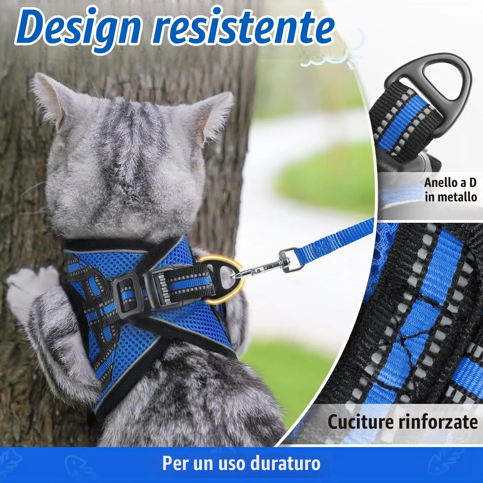 rabbitgoo Pettorina e Guinzaglio Antifuga per Gatti, Riflettente, Taglia M, Blu - immagine 5