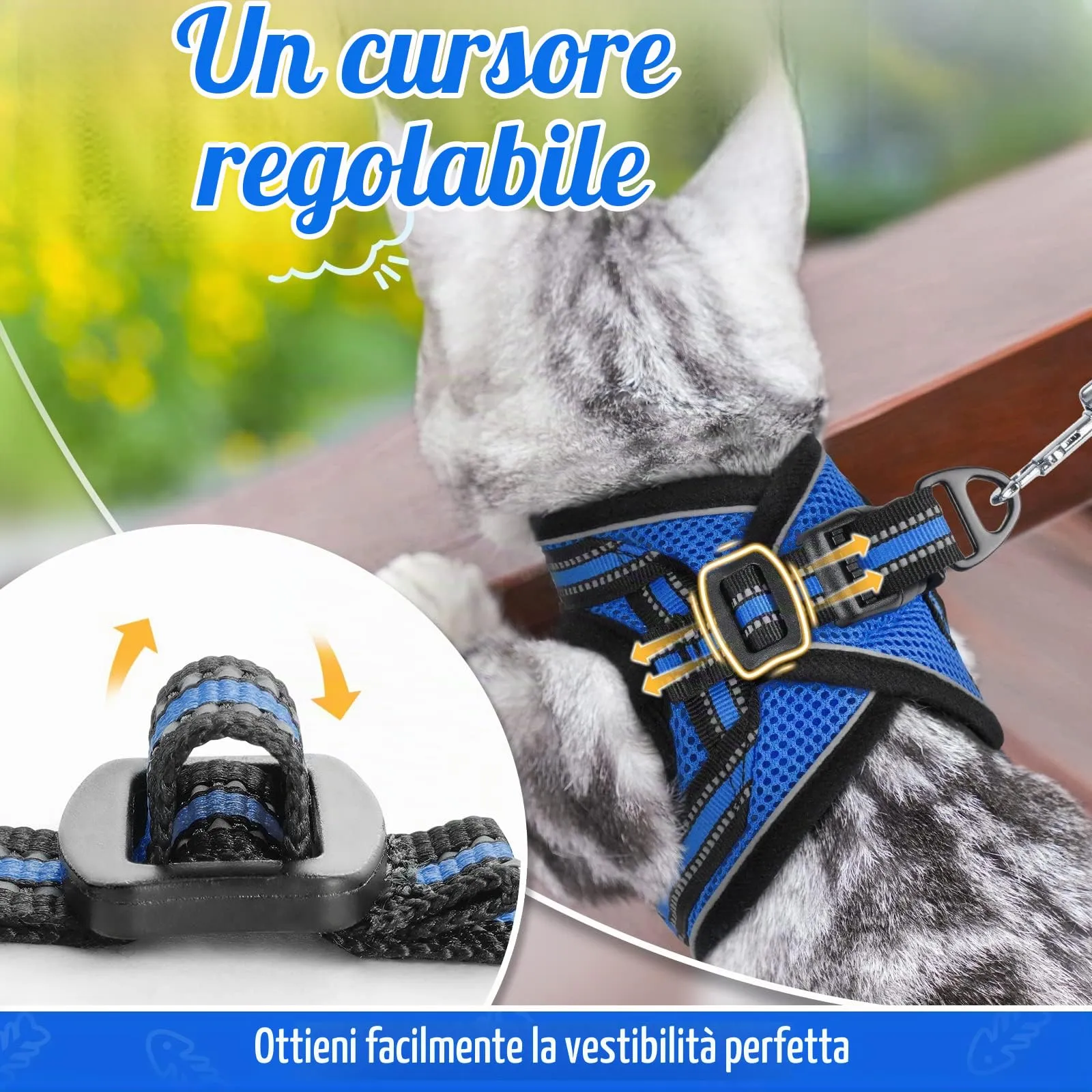 rabbitgoo Pettorina e Guinzaglio Antifuga per Gatti, Riflettente, Taglia M, Blu - immagine 7