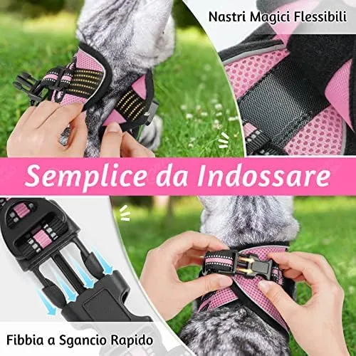 rabbitgoo Pettorina e Guinzaglio Antifuga per Gatti, Imbracatura Riflettente e Regolabile, M, Rosa - immagine 4