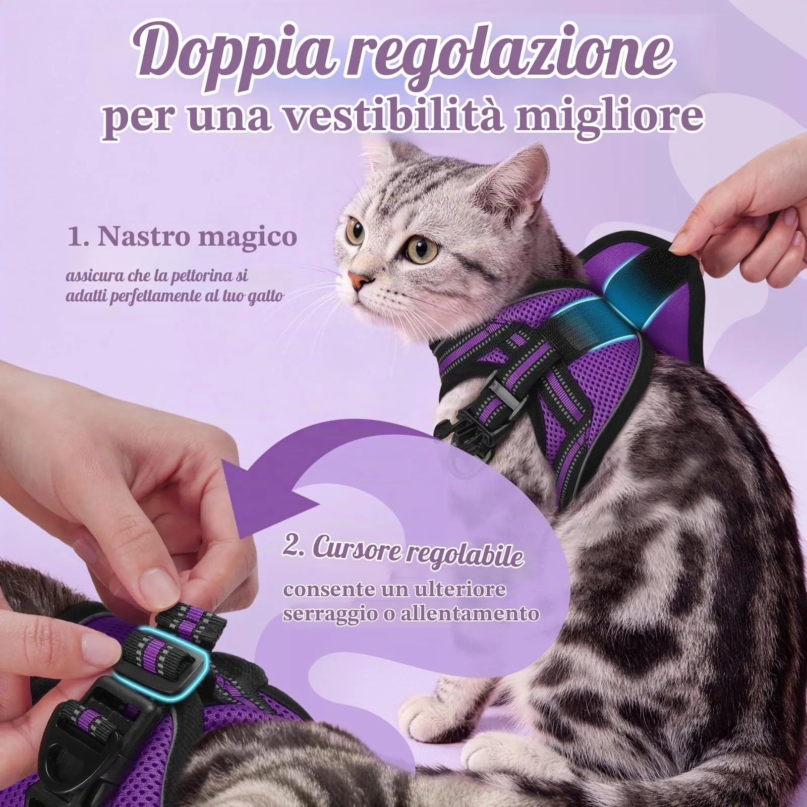 rabbitgoo Pettorina e Guinzaglio Antifuga per Gatto, Riflettente e Regolabile, S, Viola - immagine 3