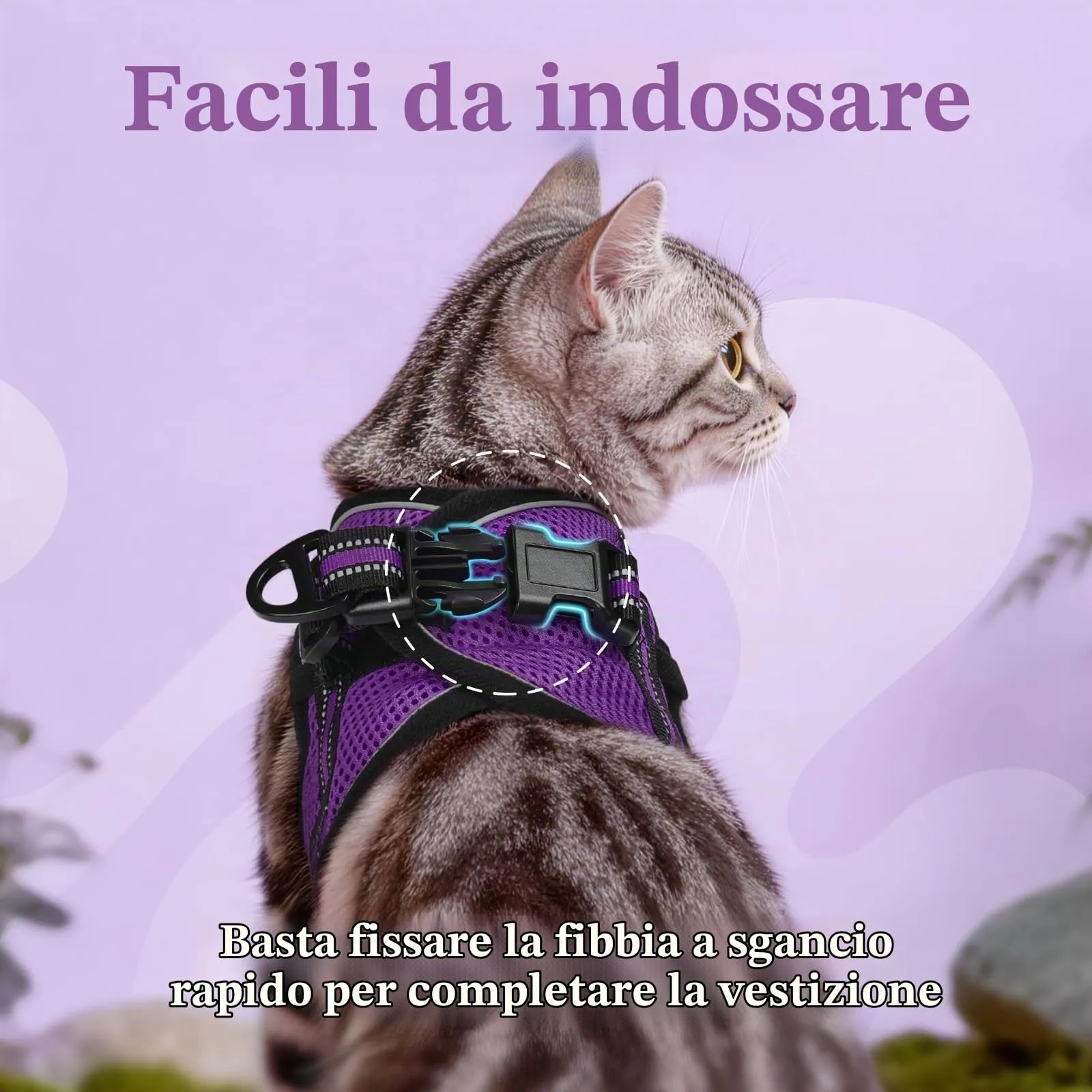 rabbitgoo Pettorina e Guinzaglio Antifuga per Gatto, Riflettente e Regolabile, S, Viola - immagine 5