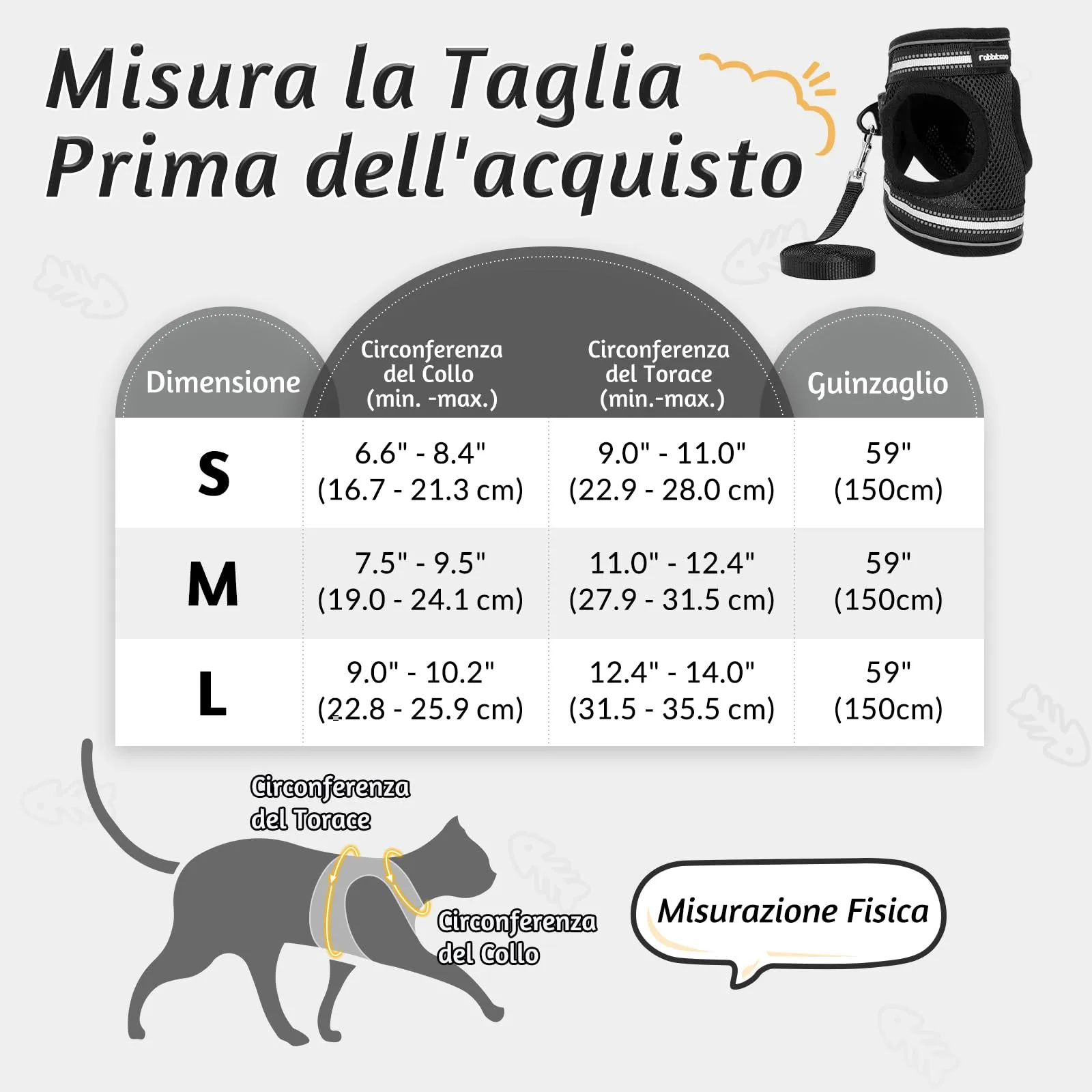 rabbitgoo Pettorina e Guinzaglio Antifuga per Gatti, Riflettente e Regolabile, L, Nero - immagine 3