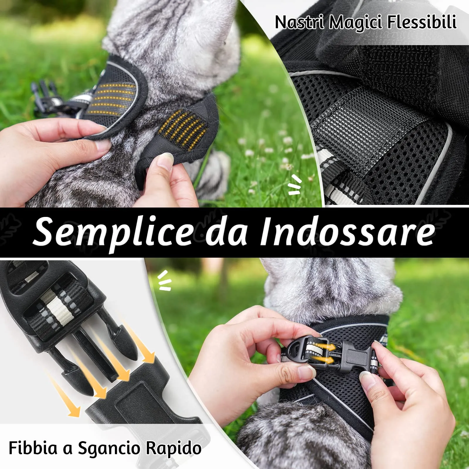 rabbitgoo Pettorina e Guinzaglio Antifuga per Gatti, Riflettente e Regolabile, L, Nero - immagine 4