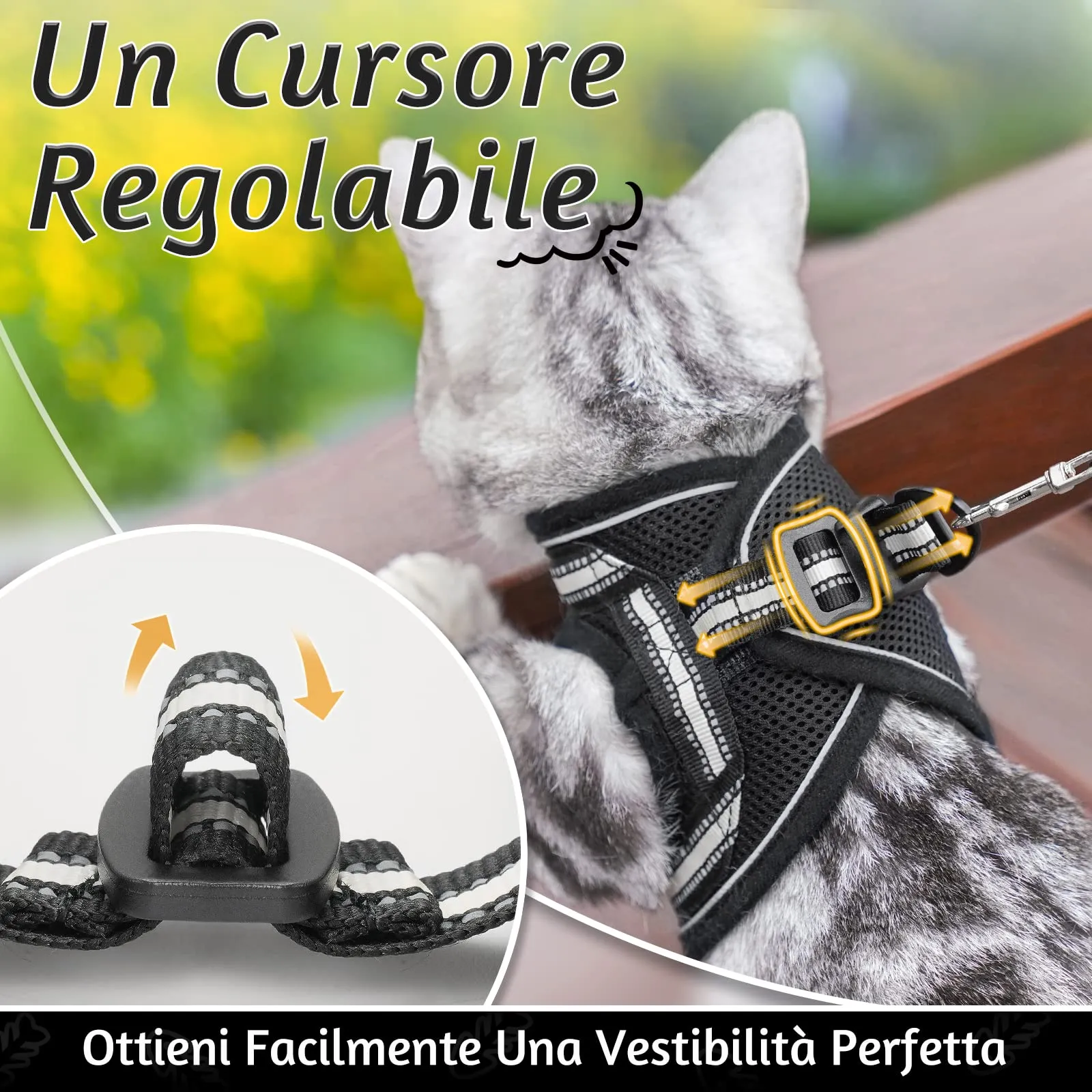 rabbitgoo Pettorina e Guinzaglio Antifuga per Gatti, Riflettente e Regolabile, L, Nero - immagine 6