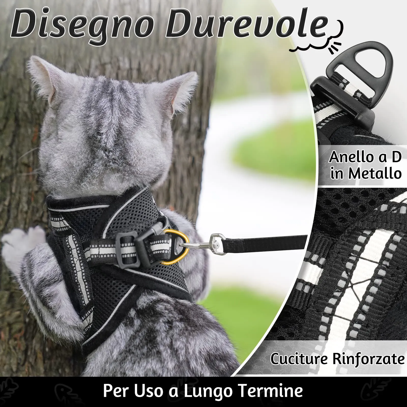 rabbitgoo Pettorina e Guinzaglio Antifuga per Gatti, Riflettente e Regolabile, L, Nero - immagine 9