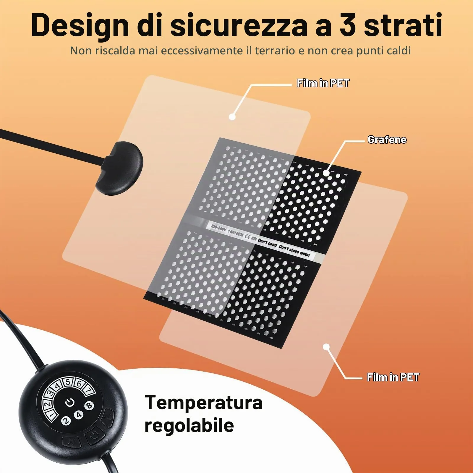 lalago Tappetino Riscaldante per Rettili, 5W, 15x14cm - immagine 2
