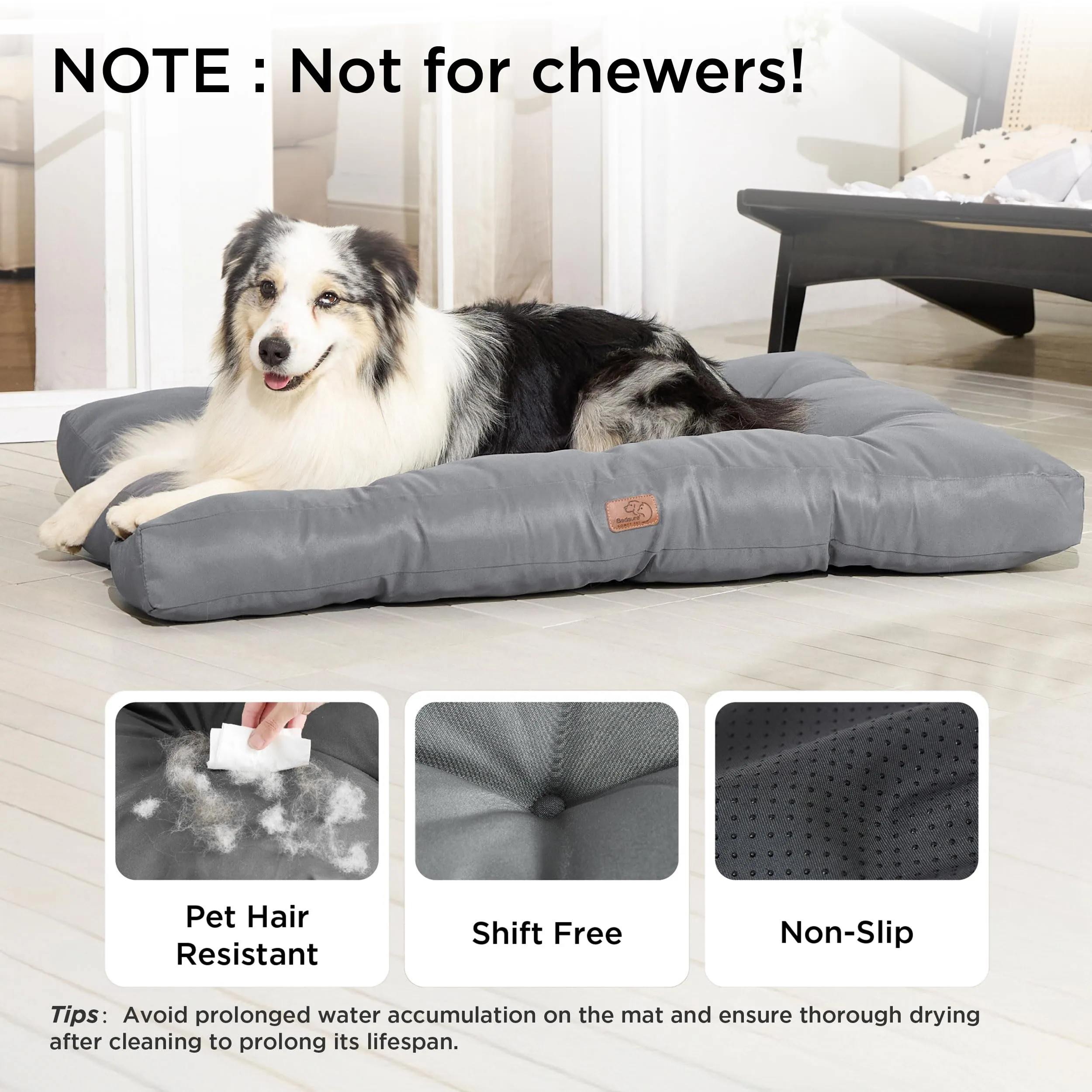 Bedsure Materasso Cani Lavabile, 111x89 cm, Grigio - immagine 2