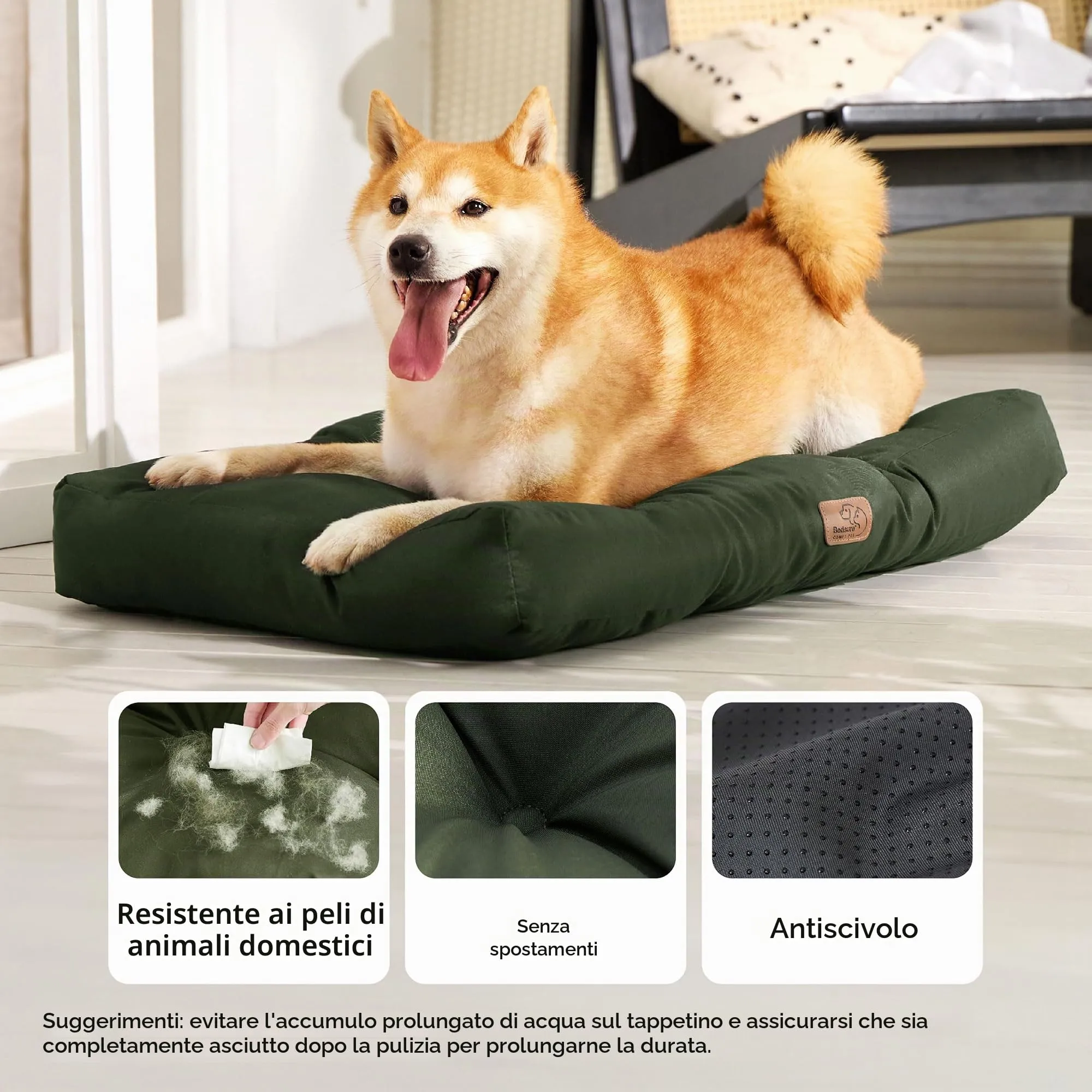 Bedsure Materasso Cani Lavabile, Taglia Media, 76x50 cm, Verde - immagine 2