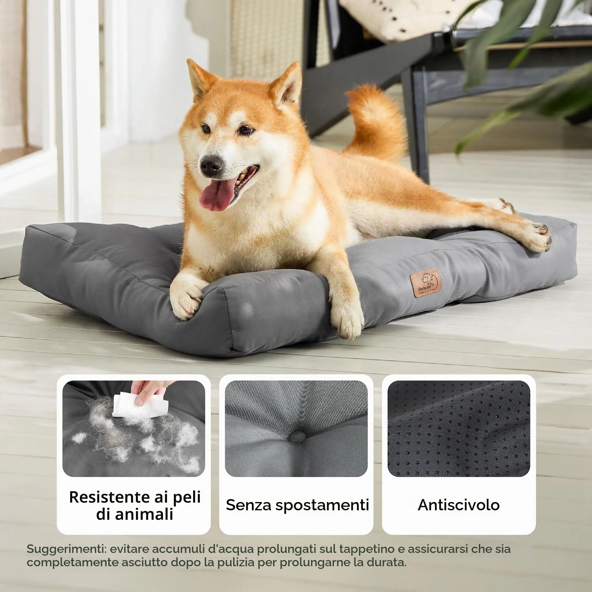 Bedsure Materasso Cani Lavabile, 76x50 cm, Grigio - immagine 2