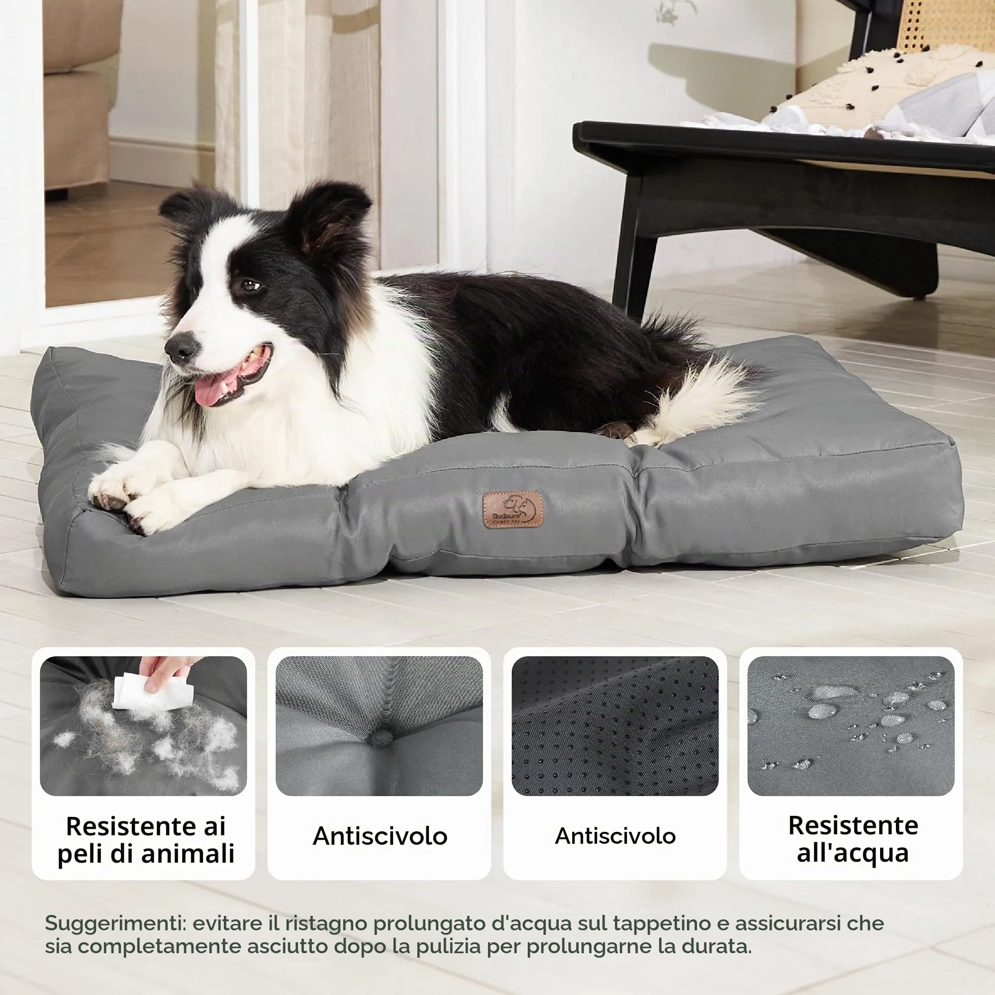 Bedsure Materasso Cani Lavabile, 91x68 cm, Grigio - immagine 2