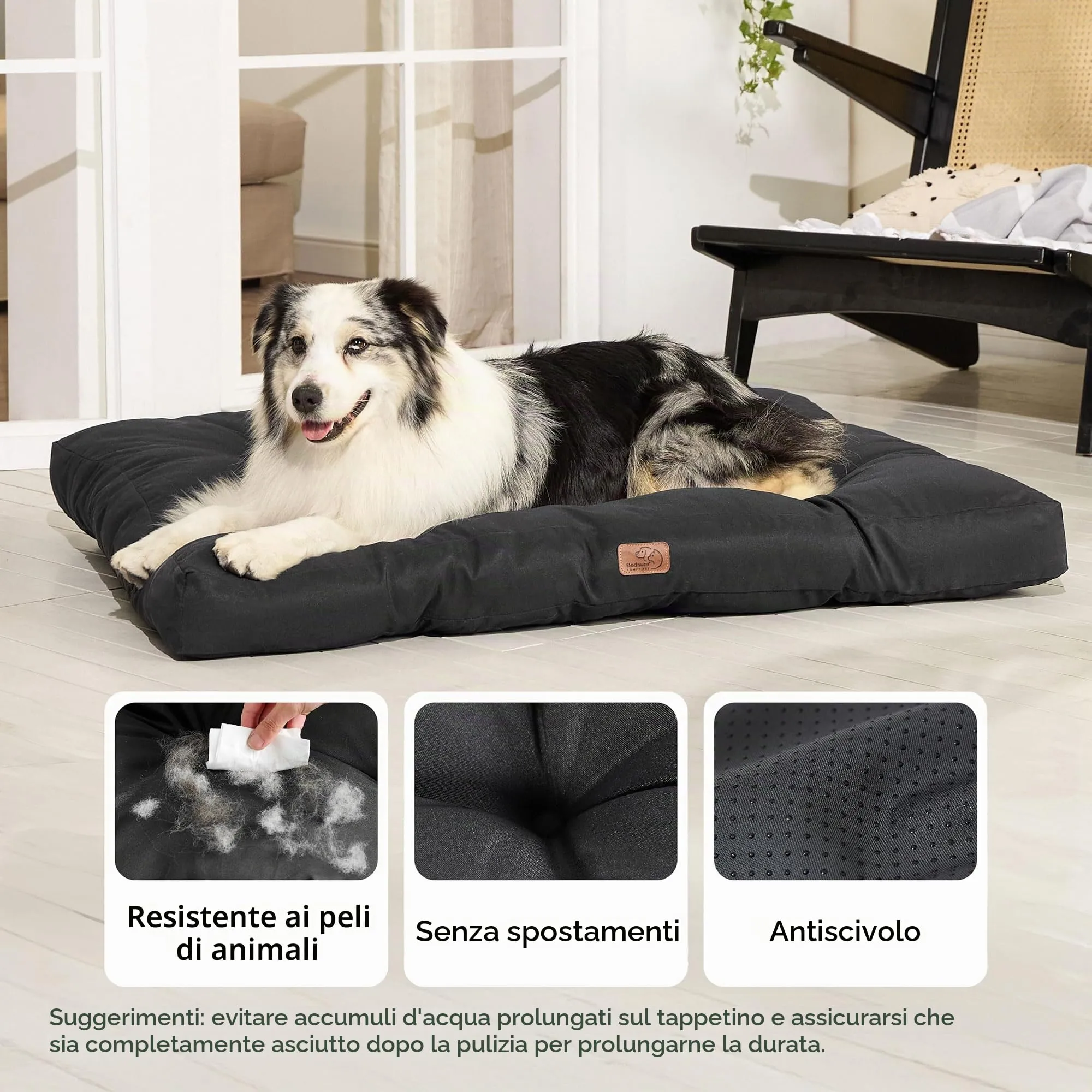 Bedsure Materasso per Cani Lavabile, 111x89 cm, Nero - immagine 2