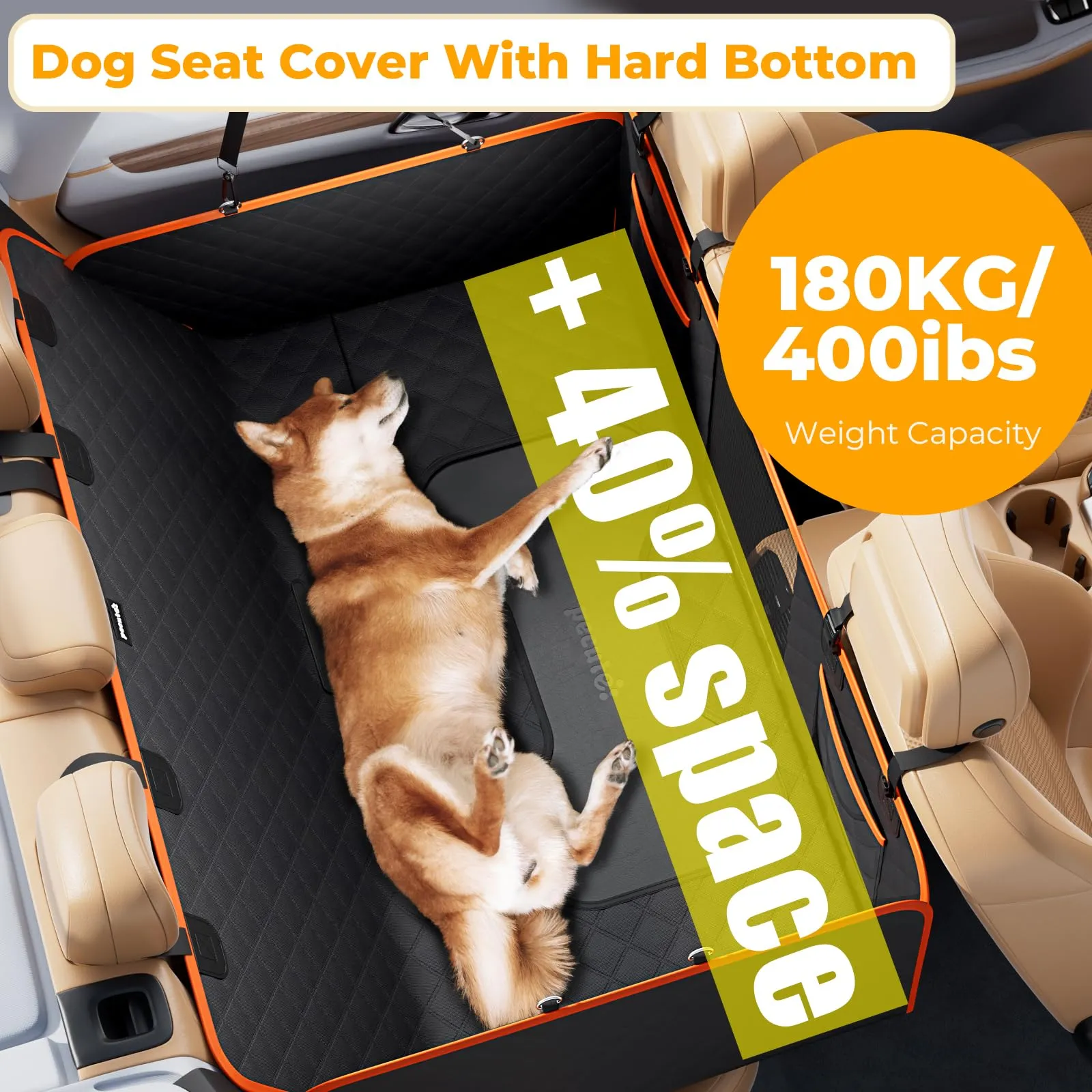 Pecute Coprisedile Auto per Cani Fondo Rigido, 128x61x40cm, Nero Opaco - immagine 2