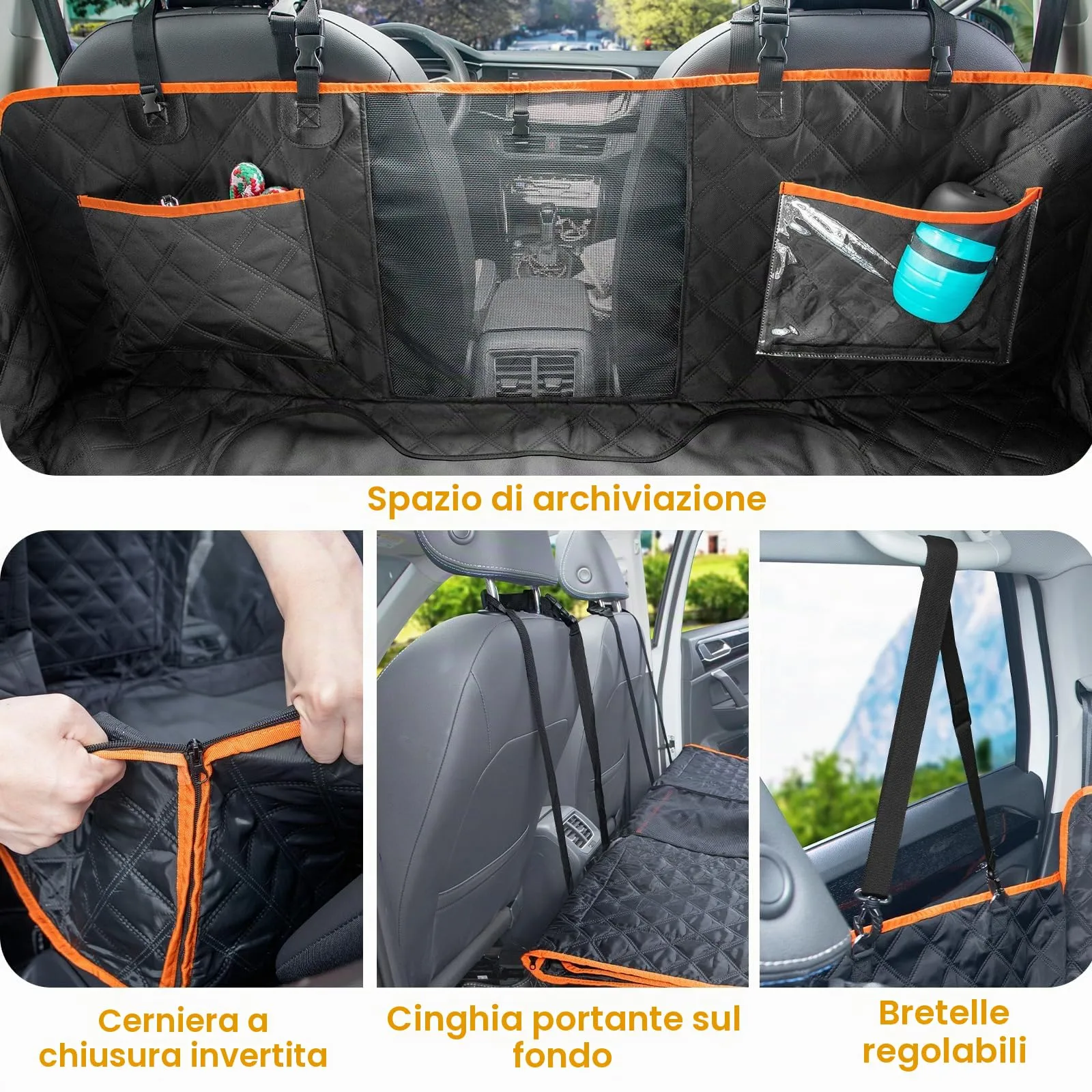 Pecute Coprisedile Auto per Cani Fondo Rigido, 128x61x40cm, Nero Opaco - immagine 6