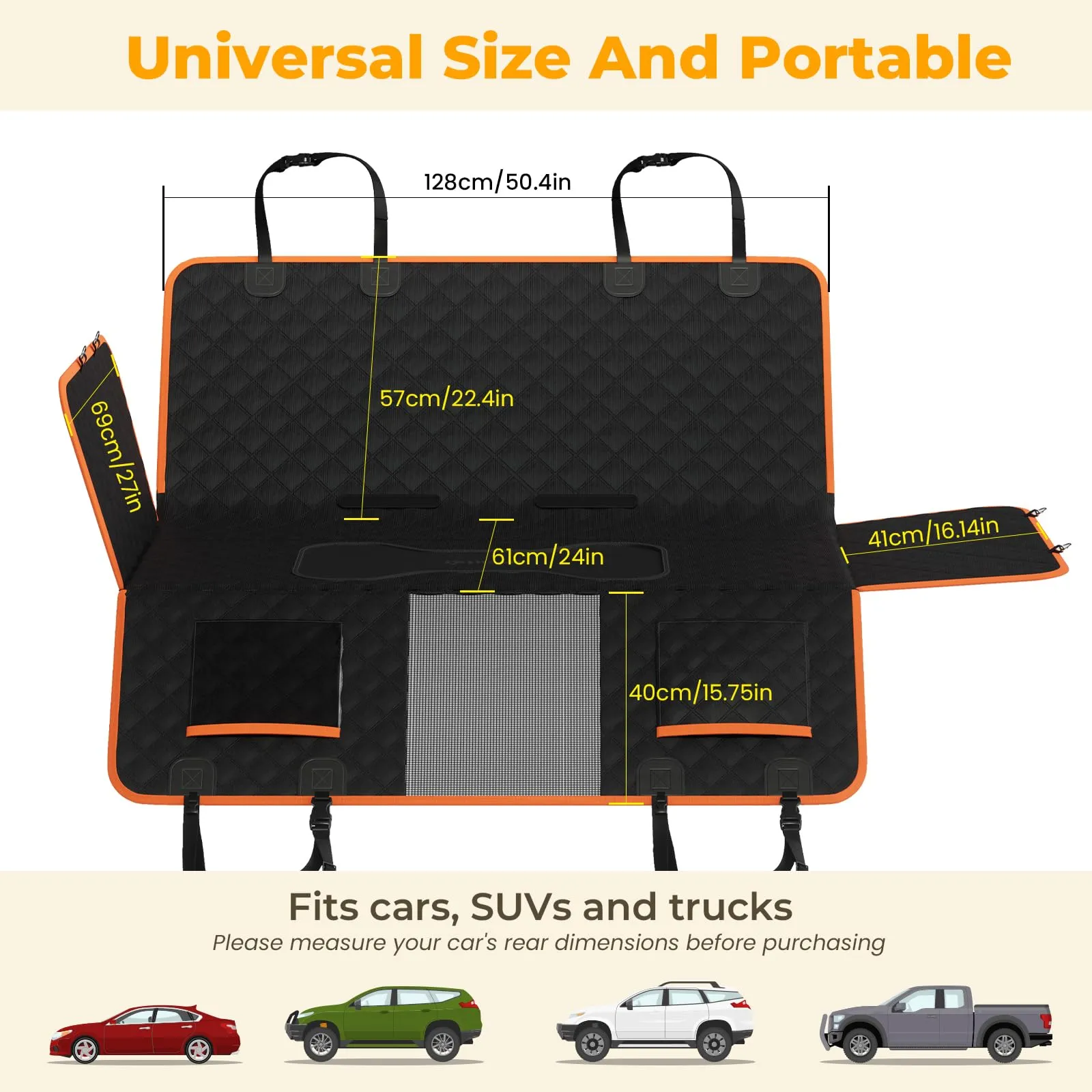 Pecute Coprisedile Auto per Cani Fondo Rigido, 128x61x40cm, Nero Opaco - immagine 7