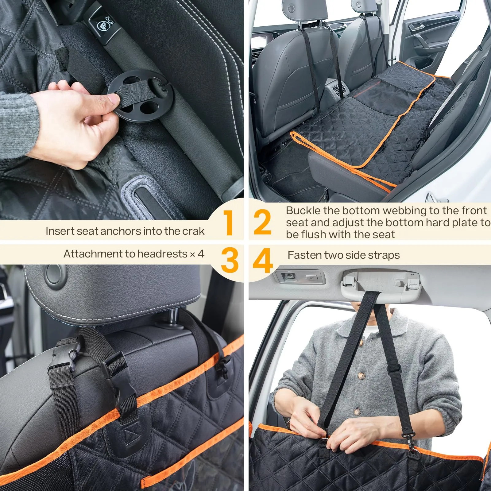 Pecute Coprisedile Auto per Cani Fondo Rigido, 128x61x40cm, Nero Opaco - immagine 8